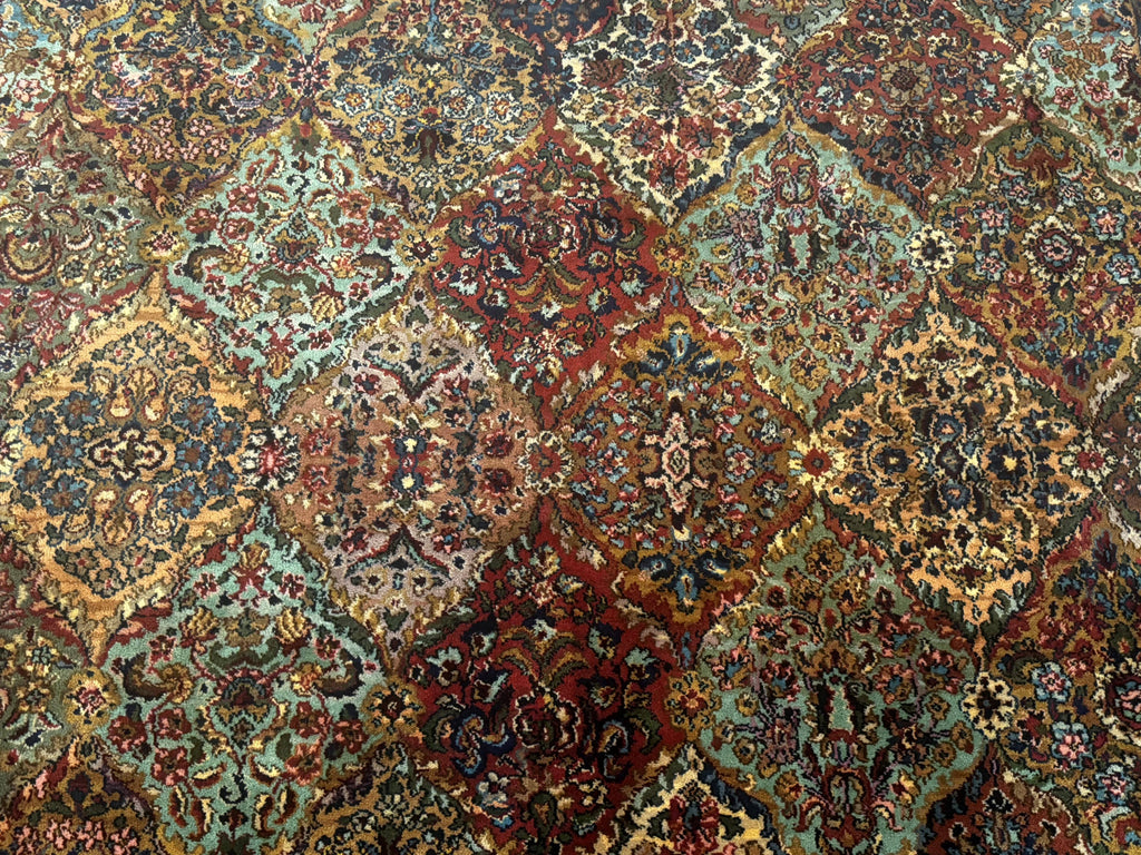 Square Karastan Multicolor Panel Kirman Rug #717, Rare Size 8.8 x 8.8, Original 700 Series, Wool