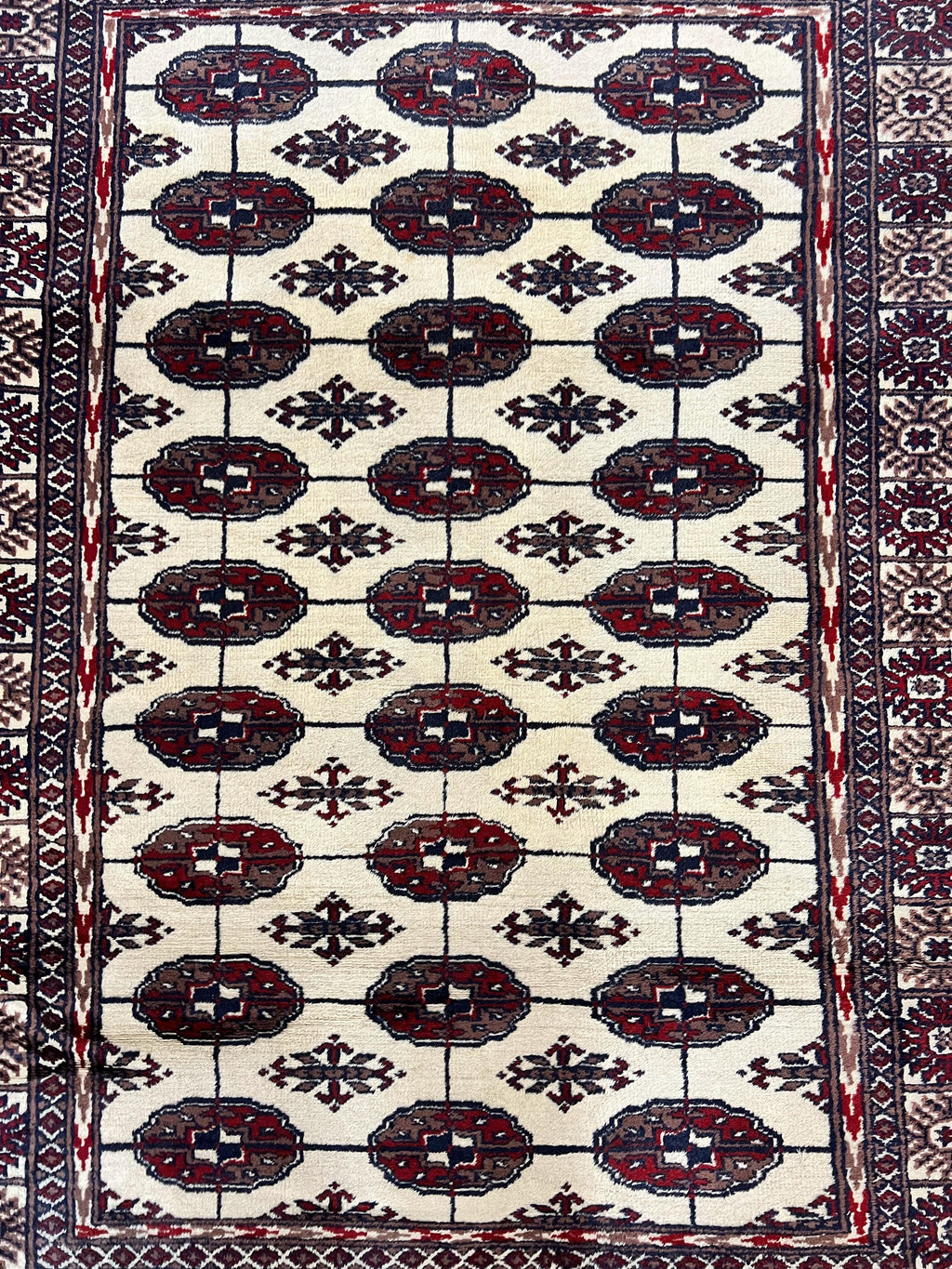 Pakistani Bokhara Rug 4x6, Turkoman Carpet, Vintage Handmade Wool Rug, Ivory