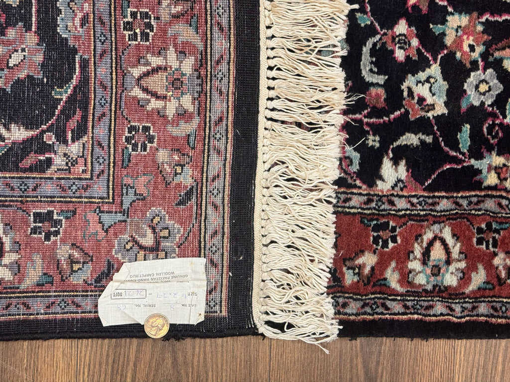 Pak Persian Runner Rug 2.8 x 10, Dark Blue, Floral Allover, Wool
