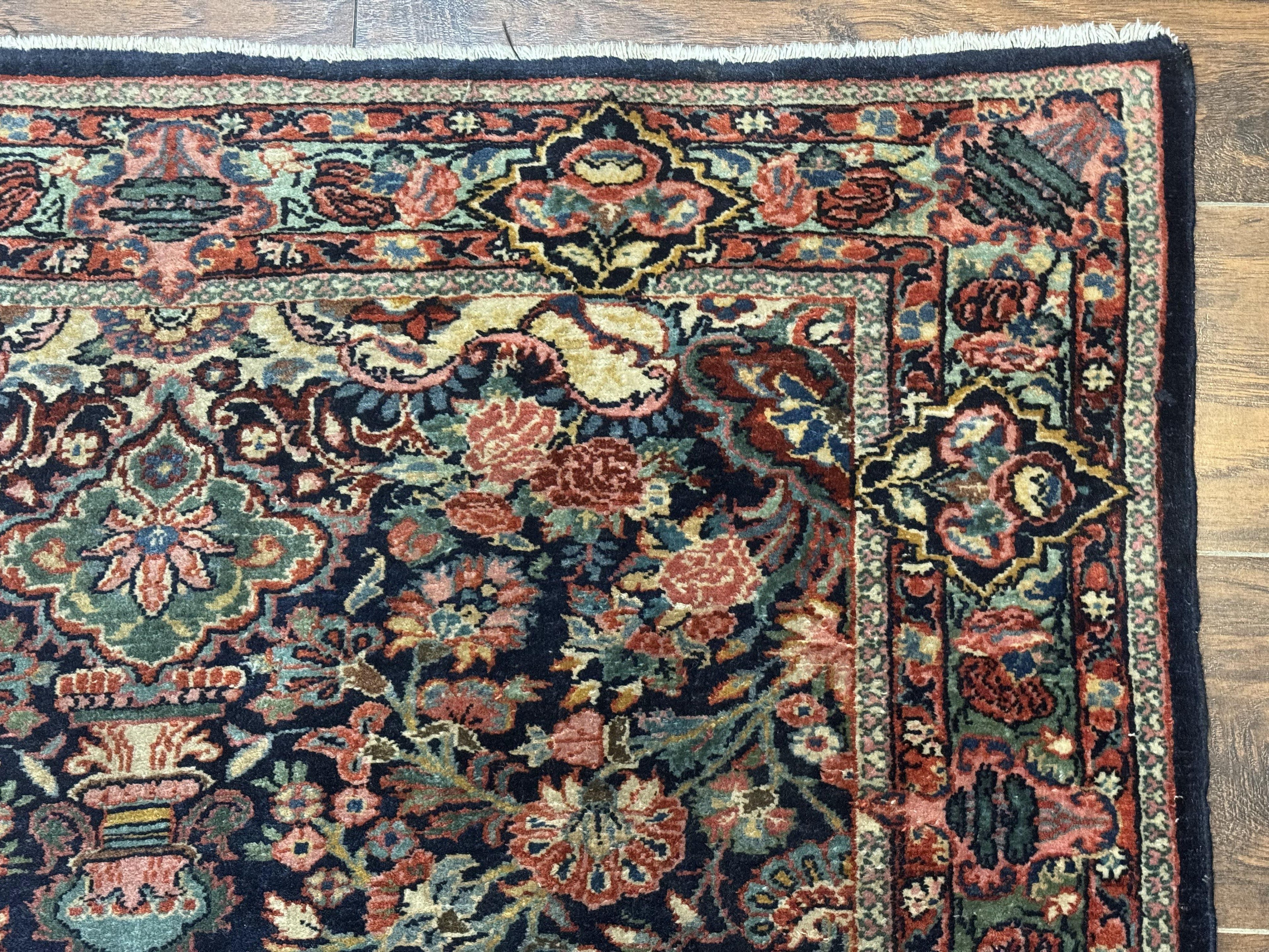 Antique Persian Rug 4x5, Navy Blue 1920s Carpet, Wool, Rare, Fine, Persian Hamadan Bidjar Carpet