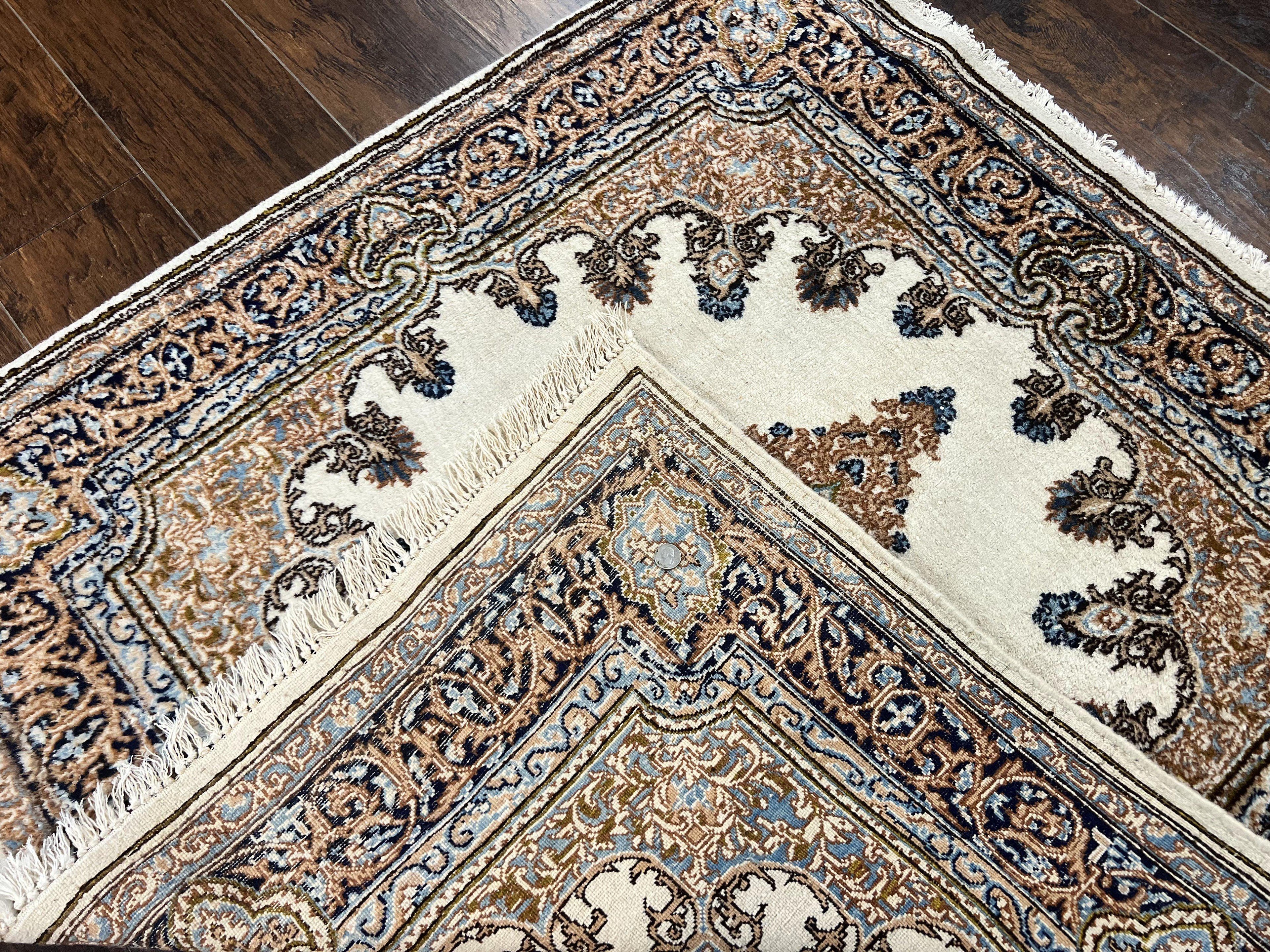 Square Persian Kirman Rug 4x4, Semi Open Field, Handmade