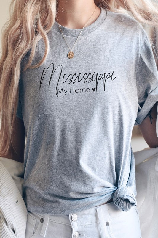 Mississippi My Home Heart State Graphic Tee T-Shirt