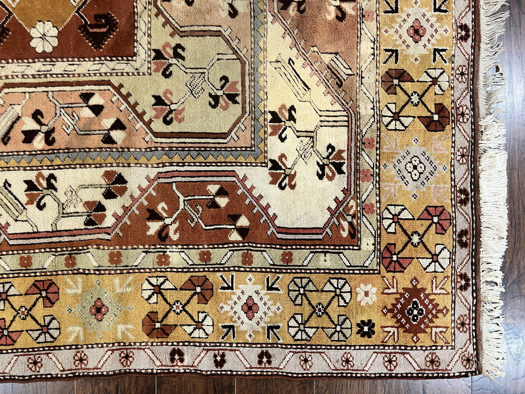 Turkish Rug 7x10, Wool Hand Knotted Vintage Carpet, Geometric Kazak Pattern
