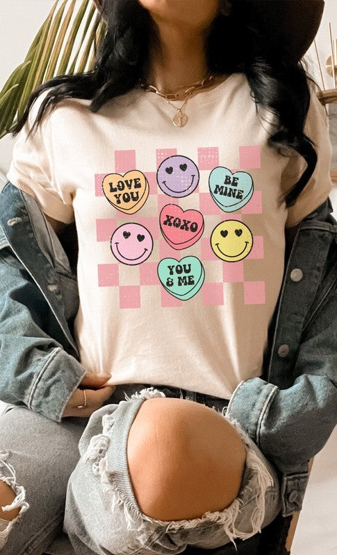 Valentines Heart Candy Checker Graphic Tee T-Shirt