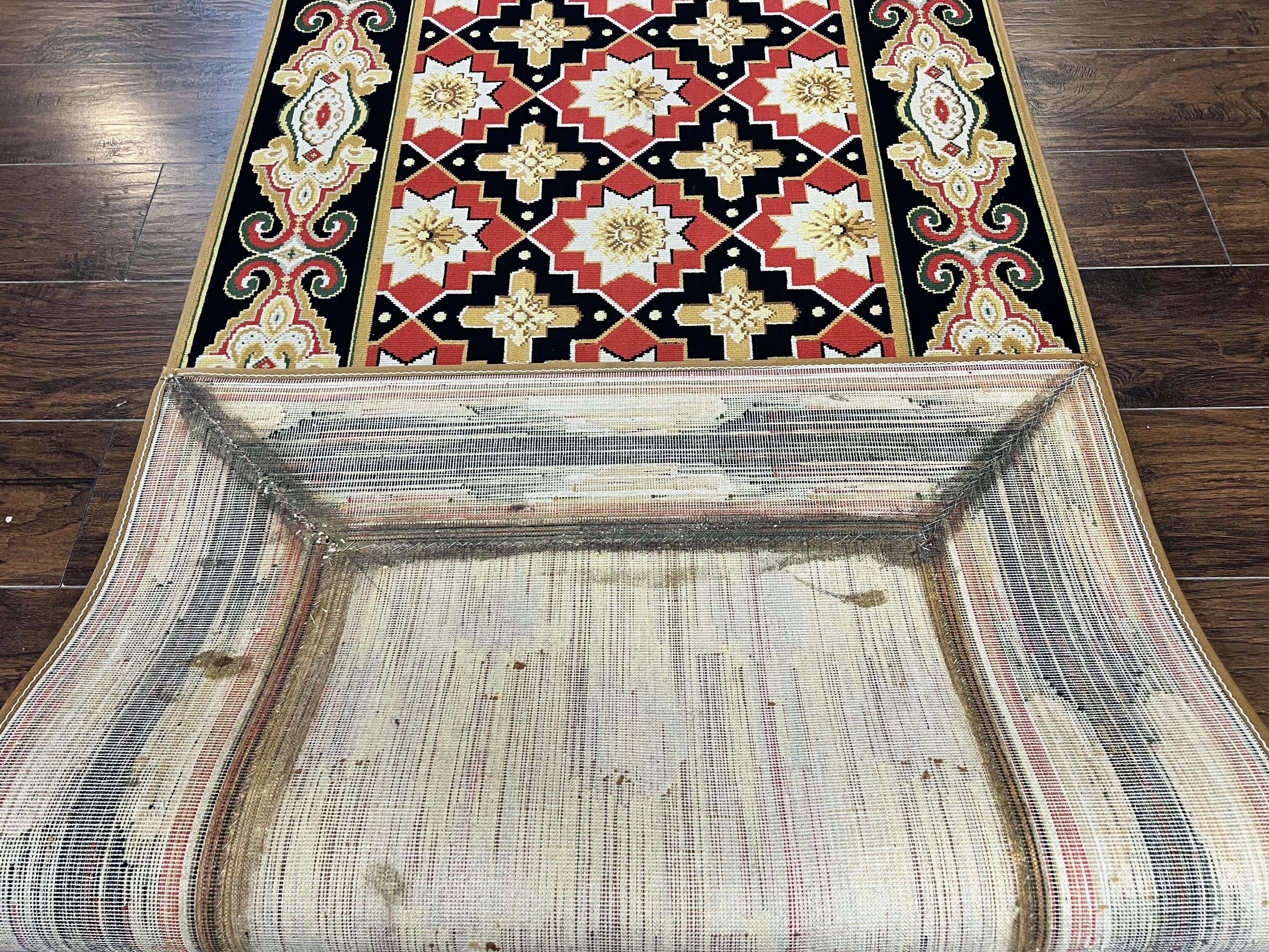 Vintage Runner Rug 3.5 x 14, Long Runner Rug, Stark Custom Made Carpet, European Design, Red Black Ivory Tan, Long Rug for Hallway