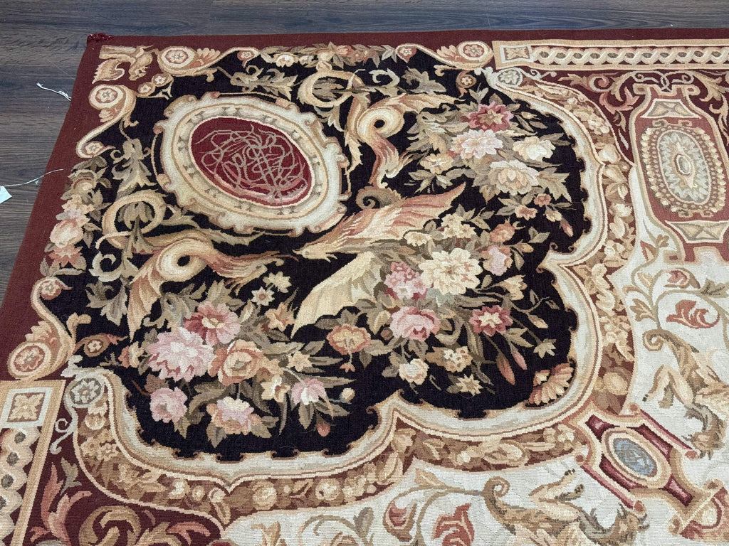 French Aubusson Rug 9x12 - European Design Flatweave Carpet