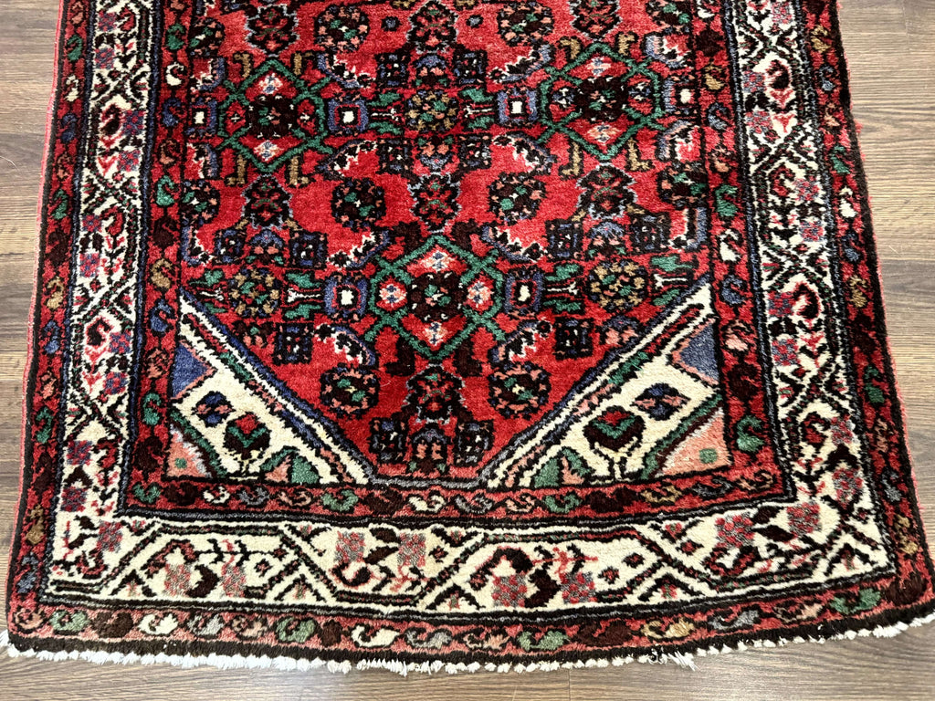 Persian Runner Rug 3x10, Wool Hand Knotted Hallway Rug 3 x 10 ft, Red and Ivory, Hamadan Angelas Runner