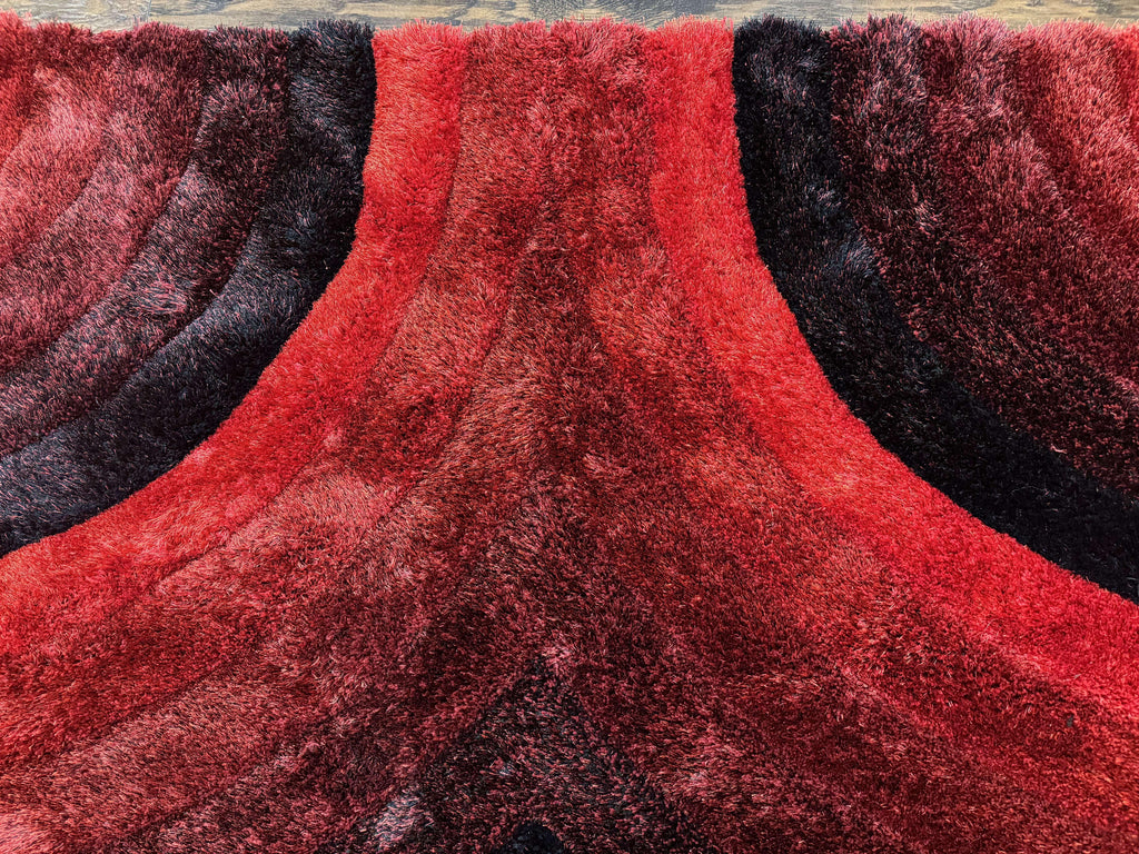 Red and Black Shag Rug 5x7, Pair A