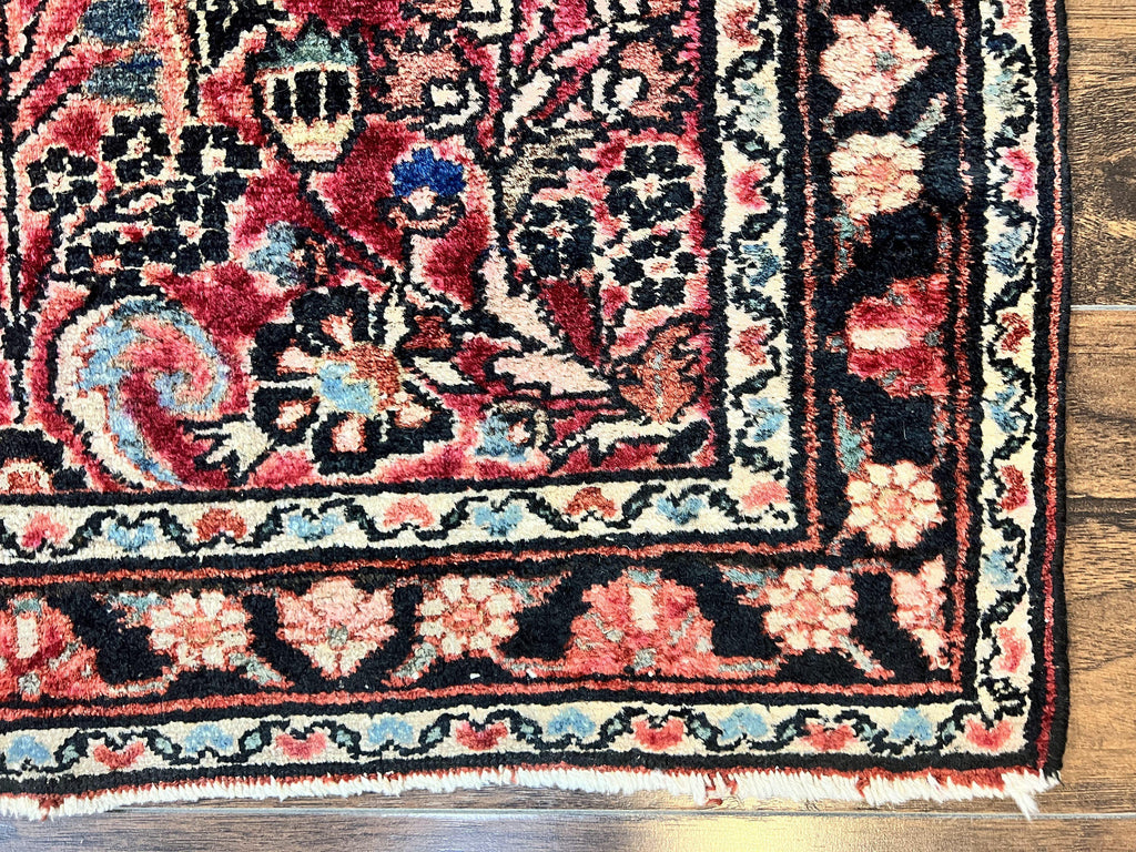 Small Antique Persian Rug 2.6 x 4, Red Floral Handmade 1920s Wool Rug, Persian Hamadan Lilian Rug