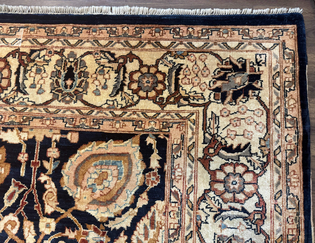 Pak Persian Bidjar Rug 10x13, Midnight Blue and Tan Pakistani Carpet