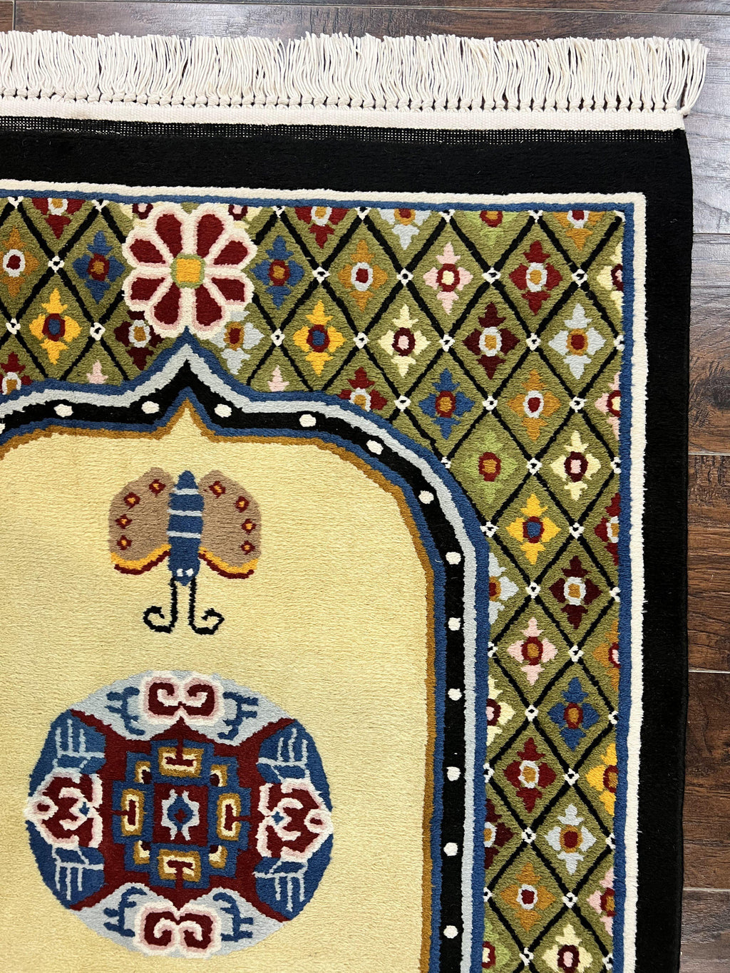 Chinese Rug 3x6 ft, Chinese Wool Rug, Tiensin Rug, Handmade Wool 3 x 6 Vintage Peking Rug, Art Deco Rug, Butterflies