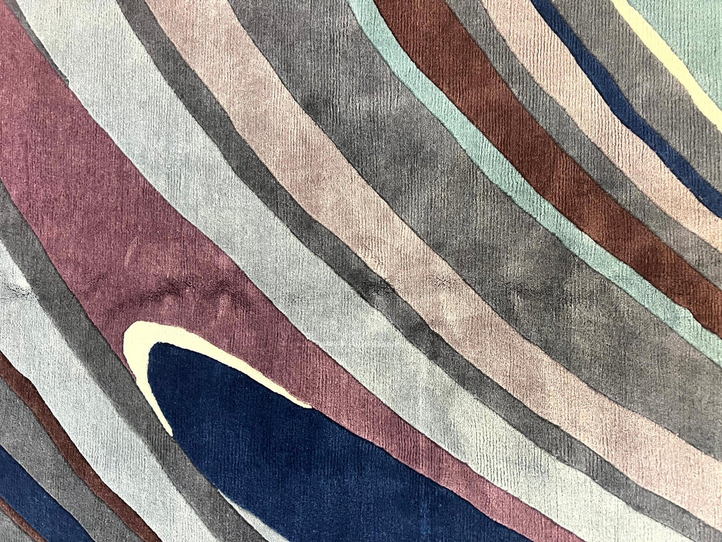 Modern Nepali Handmade Wool Rug 6x8, Blues Gray Mauve, Abstract, Nepali Tibetan Rug