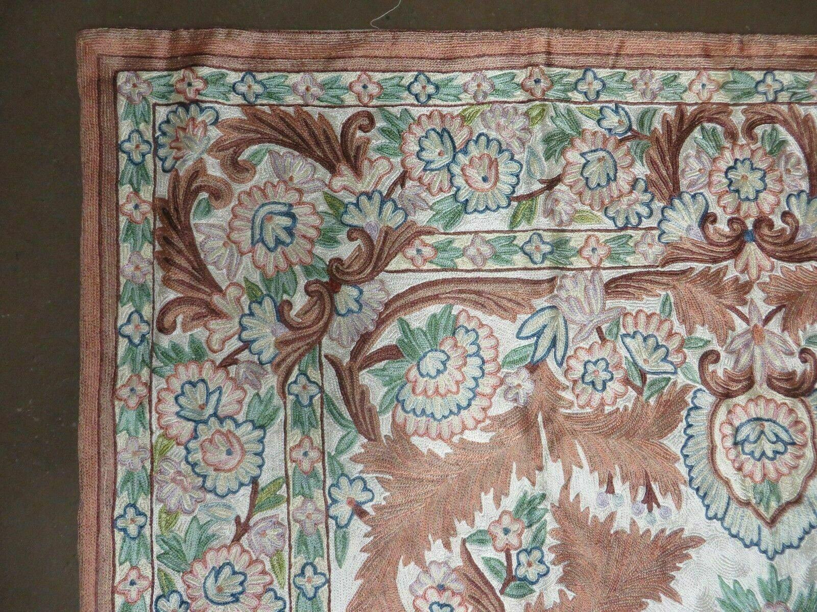 4' X 6' Vintage Embroidery Hand Stitched Rug Silk On Cotton India Backing Nice