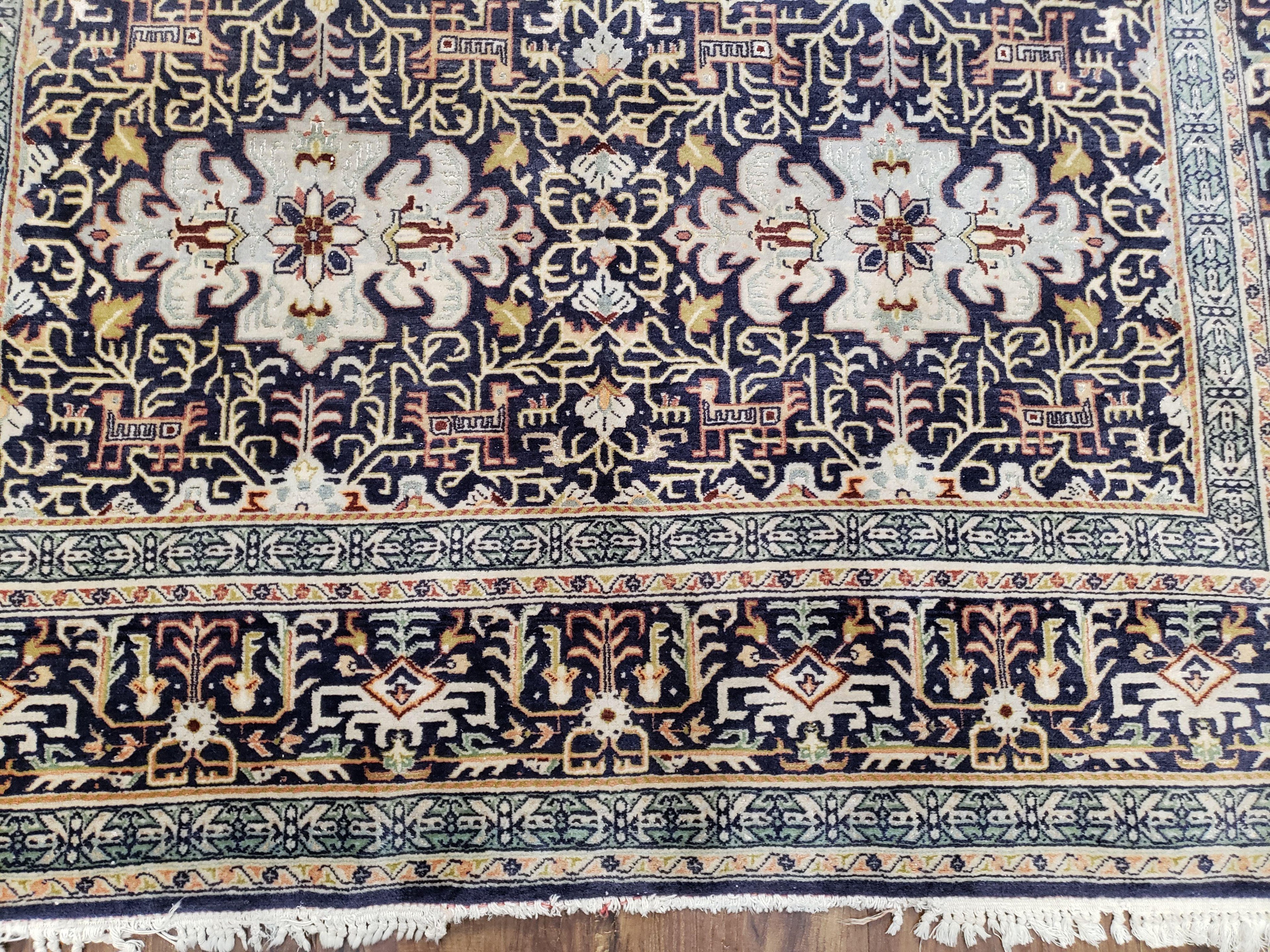 Navy Blue Persian Kashan Rug, Hand-Knotted, Wool, 4' 8" x 7' 4", Pair B