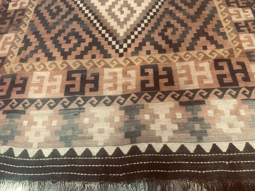 Antique Persian Tribal Kilim Rug 9x12, Zig Zag Pattern Kilim, Zarand Rug, Wool, Earth Tone Colors