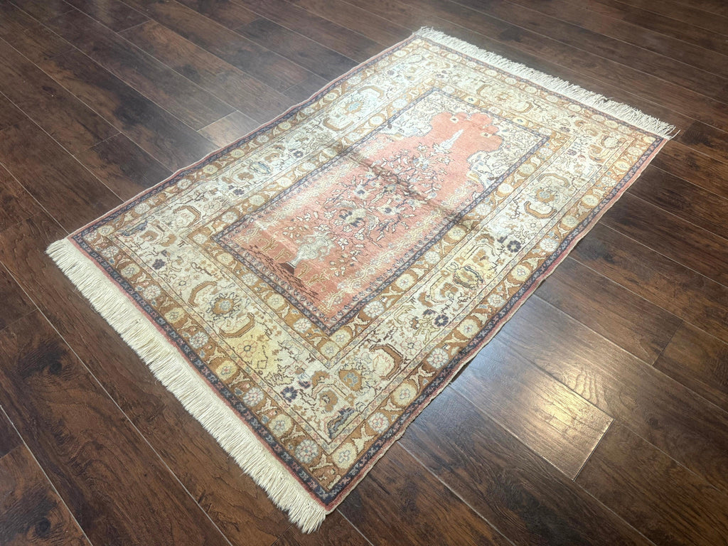 Silk Turkish Kayseri Rug 4x6, Haji Jalili Design, Vintage Rug