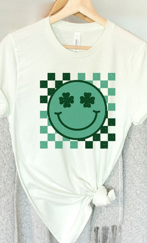 Checker Clover Smiley St Patrick PLUS Graphic Tee T-Shirt