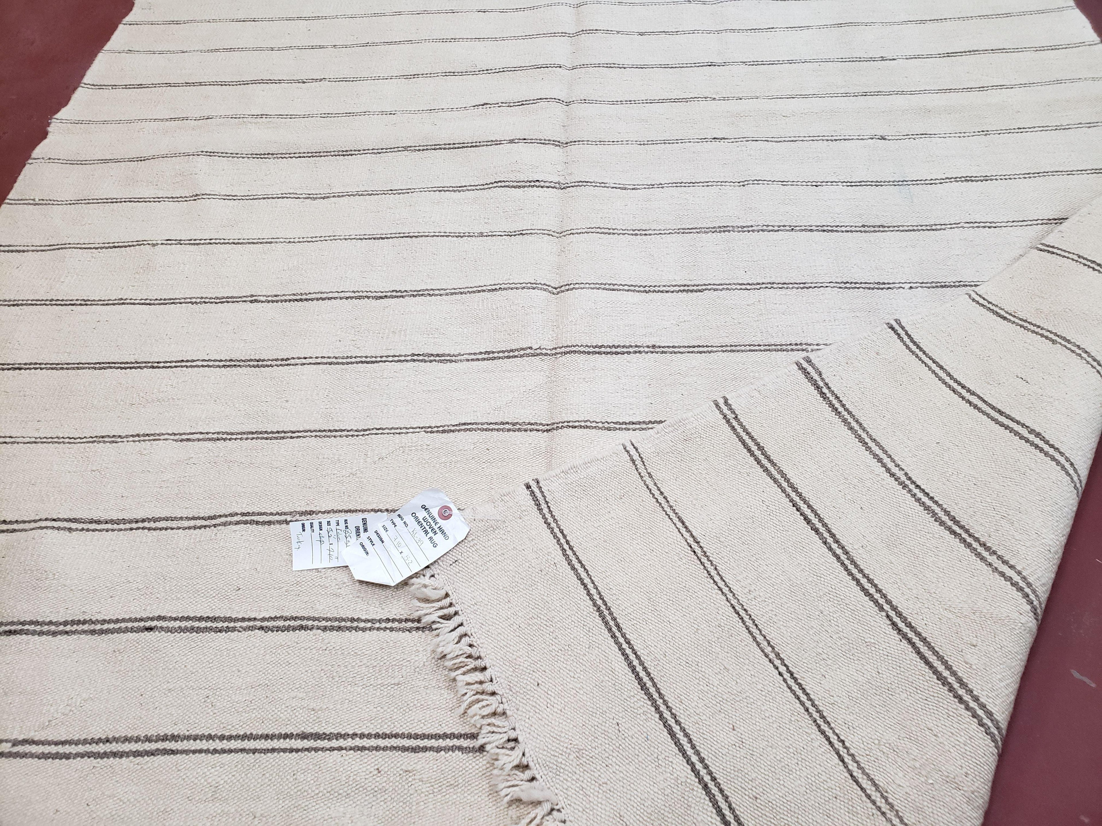 New Turkish Kilim Rug, Striped Area Rug, Southwestern Style, Off-white/Ivory Color, 5x8 Kilim Carpet, Hand-Knotted, Flatweave, Wool