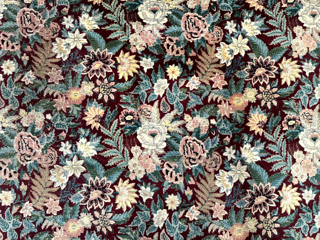 Pakistani Rug 9x12 William Morris Maroon Vintage Floral Wool