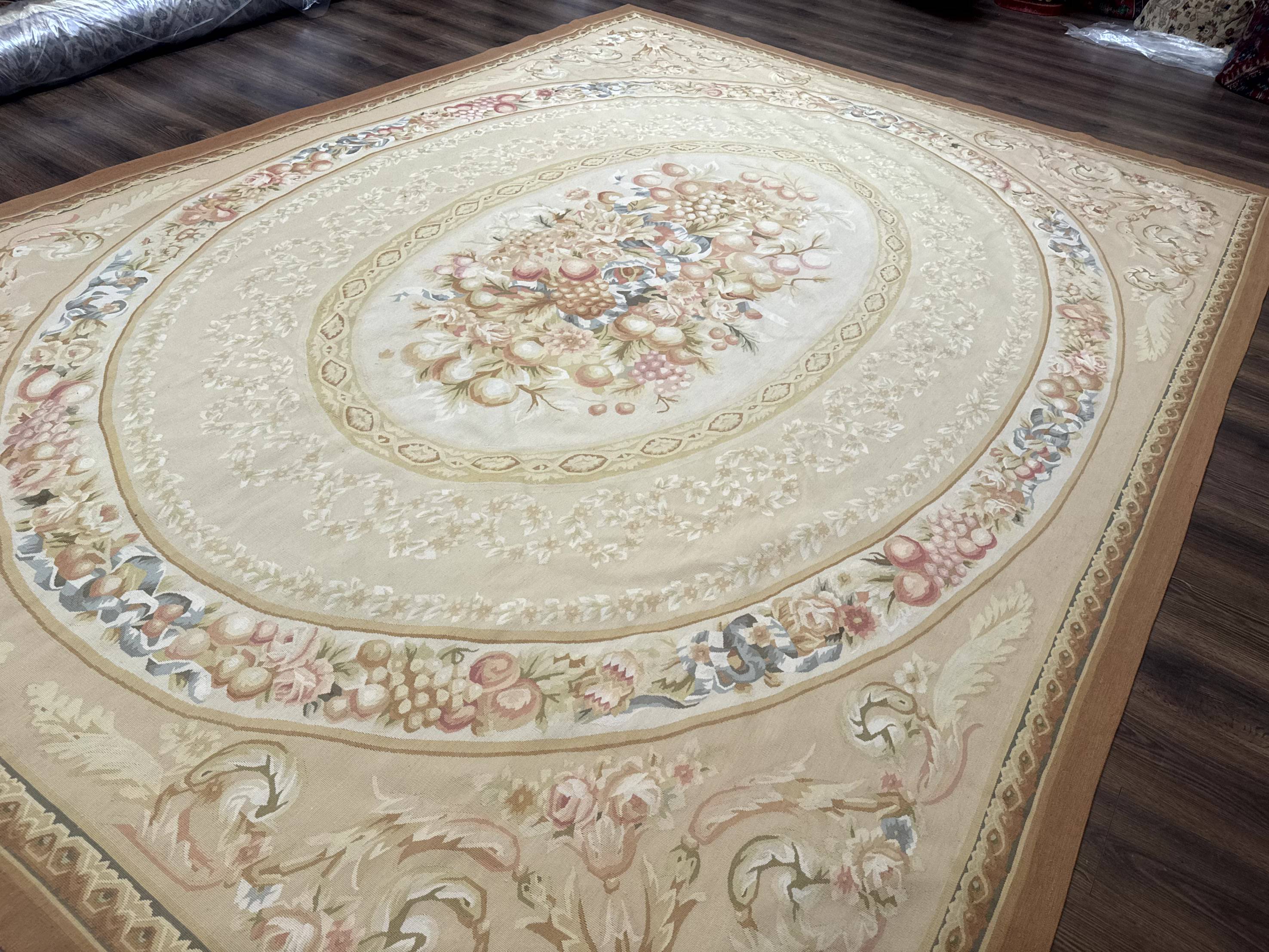 Aubusson Rug 9x12, French European Design, Floral, Elegant