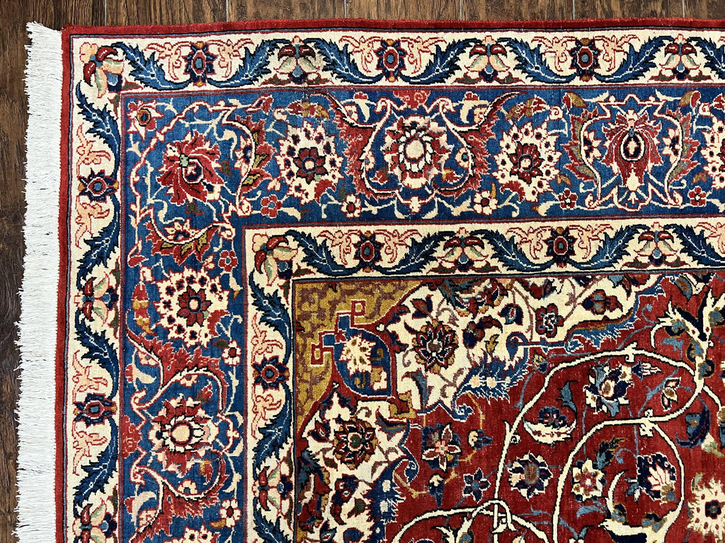 Red Persian Isfahan Rug 7x10 - Antique, Floral Medallion