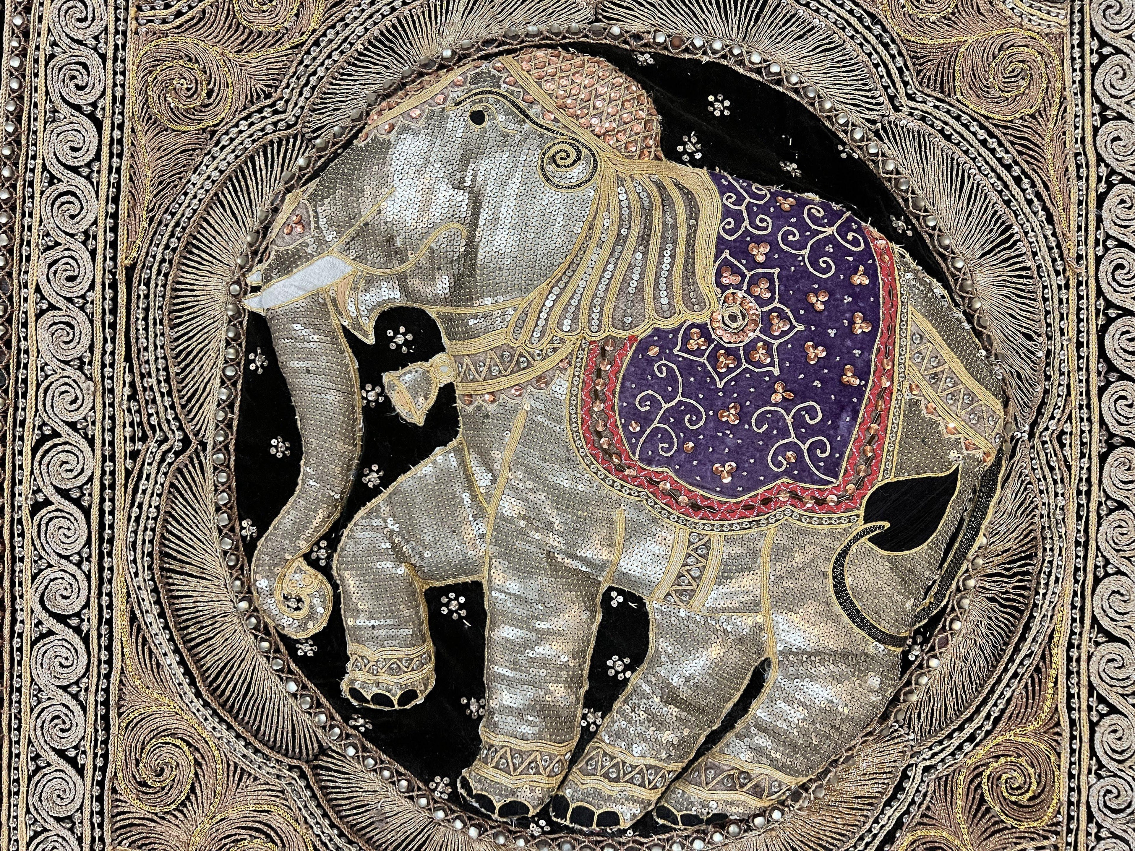 Indian Embroidery 3x3, Elephant Design, Detailed Needlepoint, Beadwork