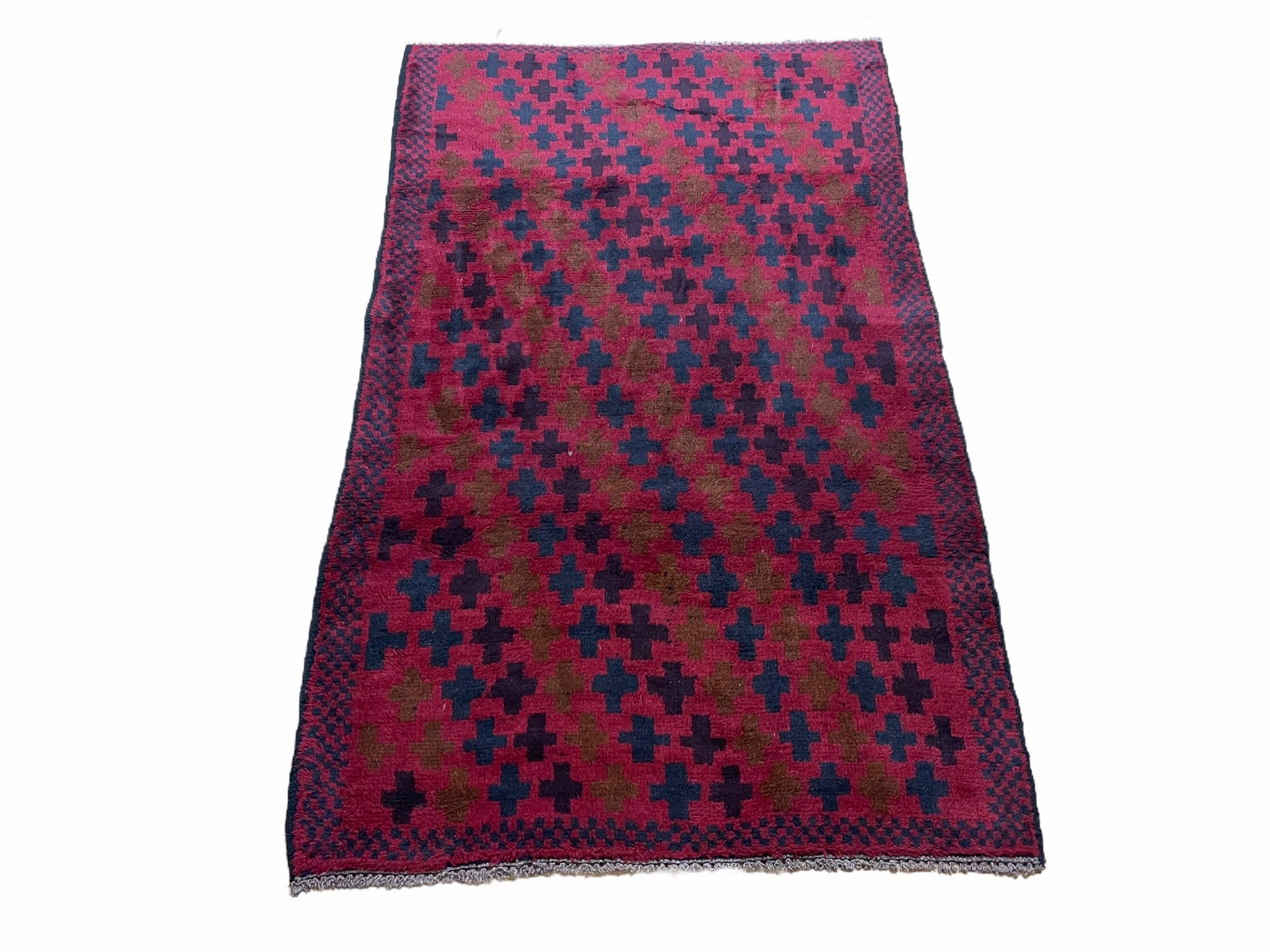 2' 10" X 4'8" Vintage Handmade Tribal Wool Rug Balouchi Rug Afghan Rug Red Beige