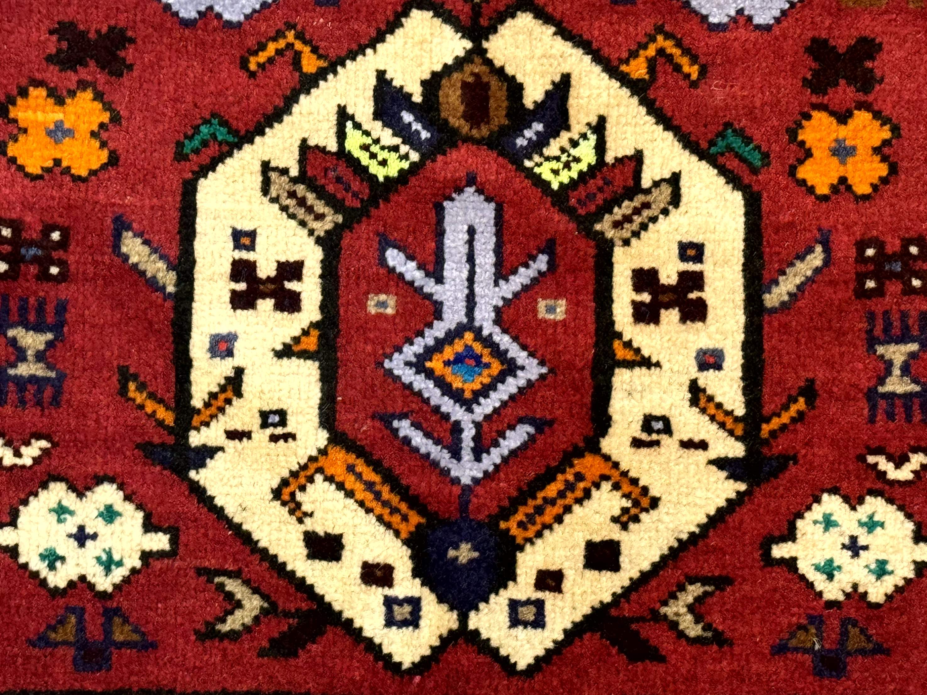 Small Persian Tribal Rug, Red and Ivory, Baluch Rug