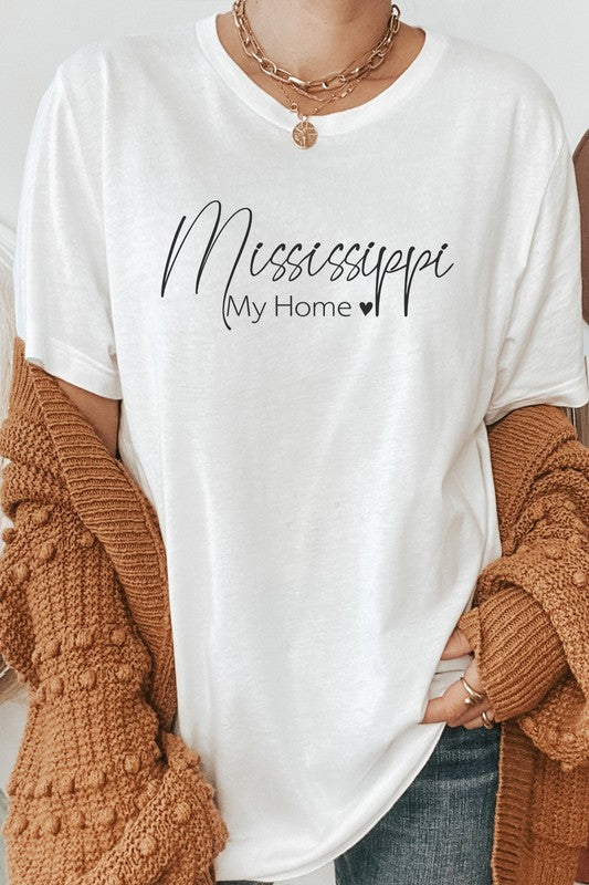 Mississippi My Home Heart State Graphic Tee T-Shirt