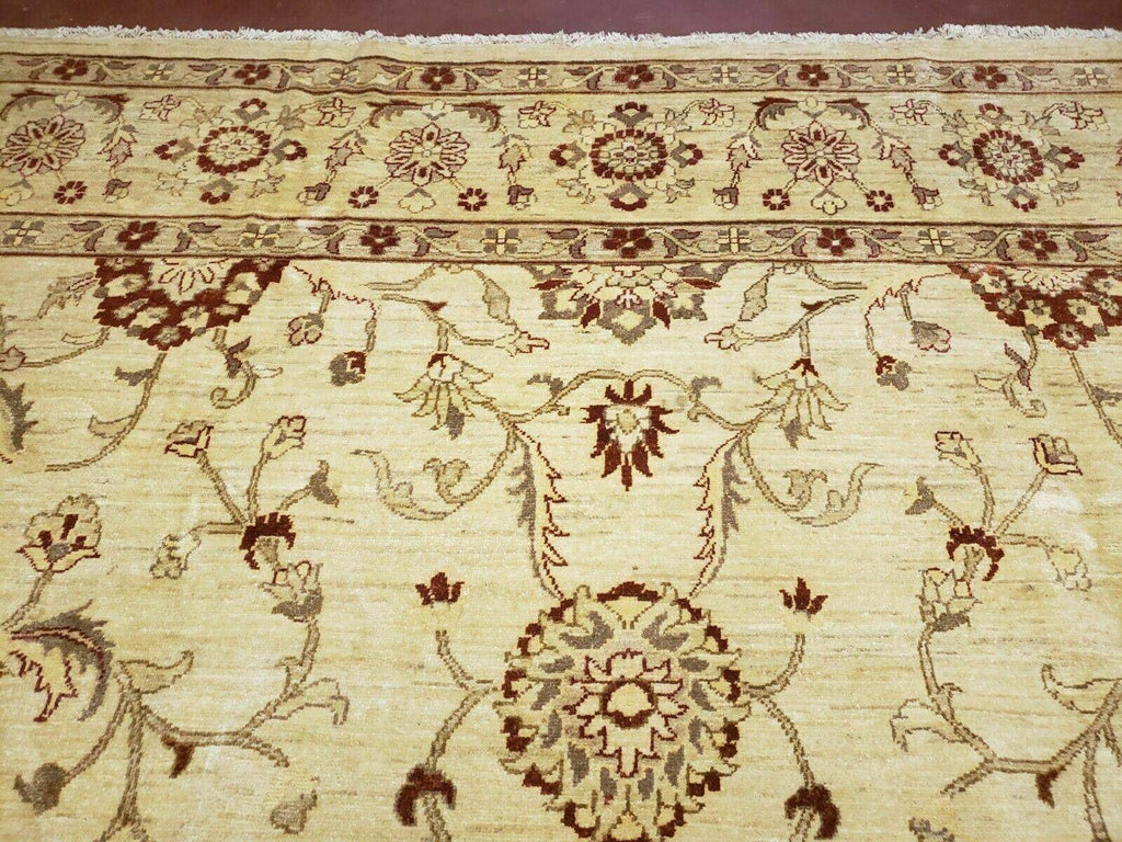Oushak Rug 10x14 Neutral Colors Handmade Peshawar Wool Carpet Oatmeal Beige