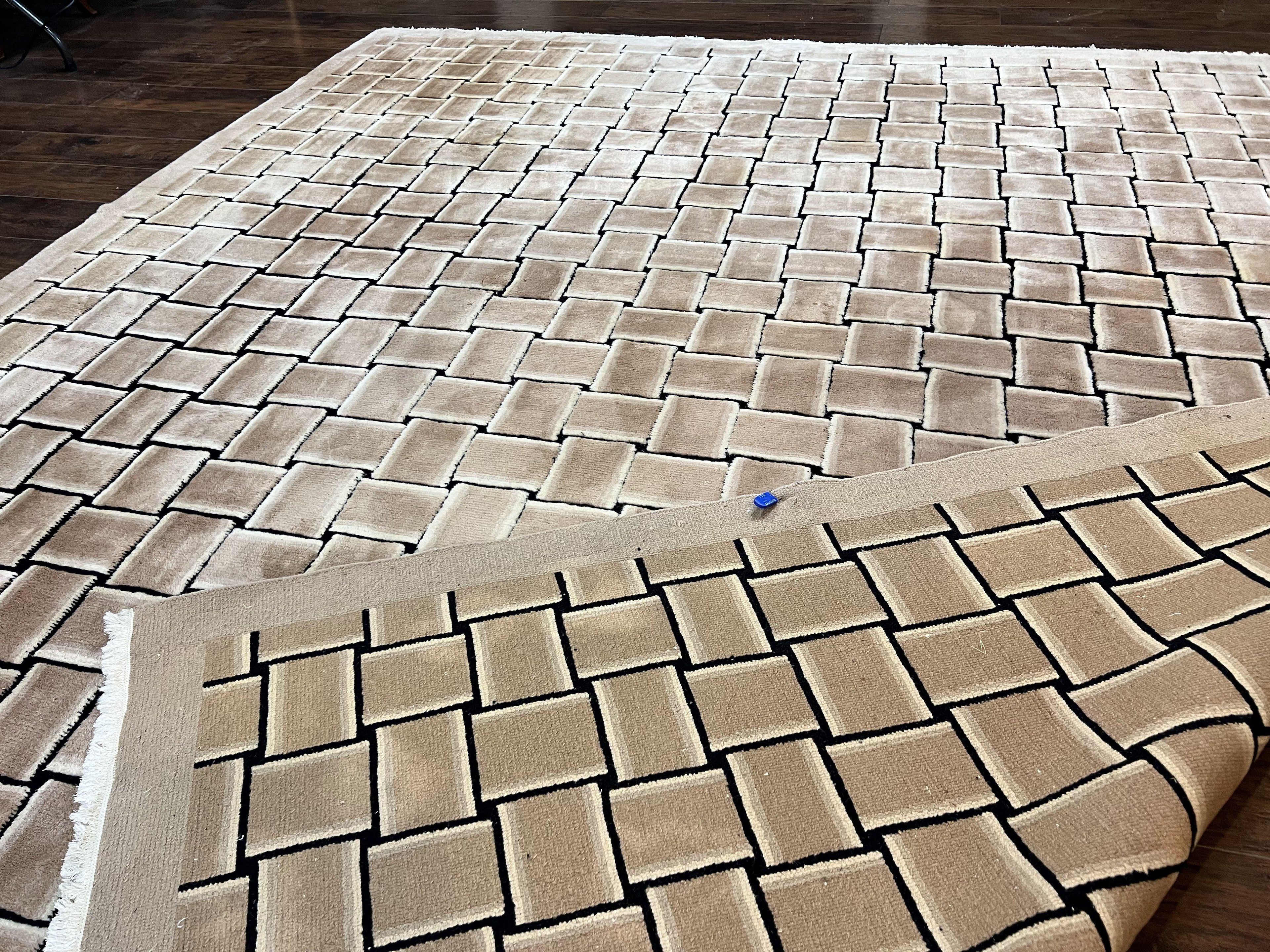 Tibetan Rug 9x12, Handmade, Wool, Modern Design
