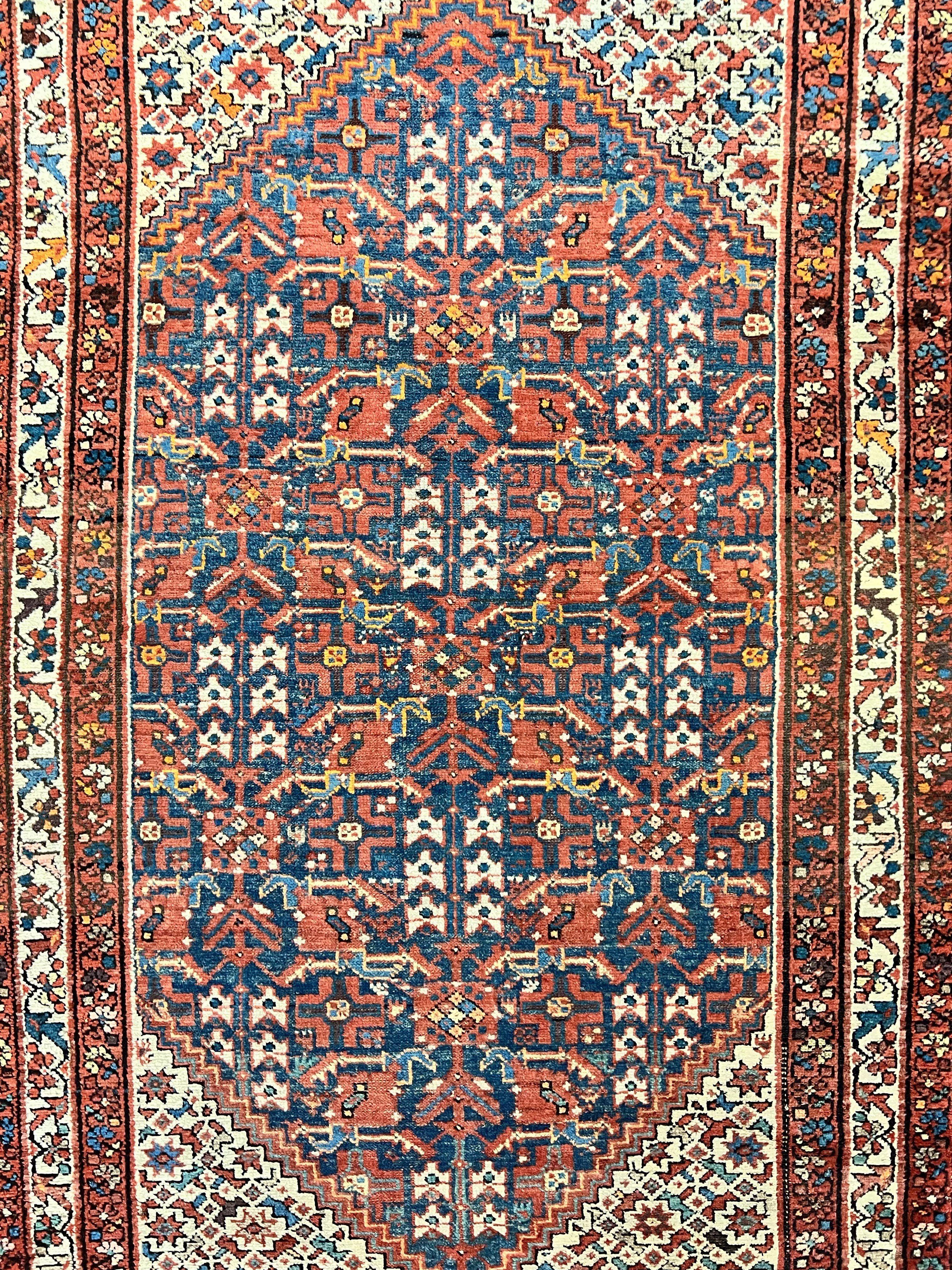 Persian Malayer Rug 4x7, Tribal Rug, Geometric, Antique Oriental Carpet, Red Blue Cream, Boho Rug, Hand Knotted Wool Rug