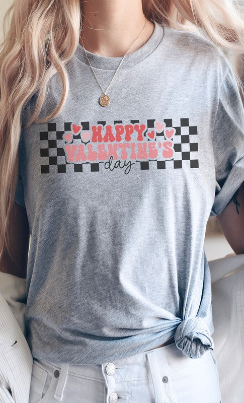 Happy Valentines Day Checkered Graphic Tee T-Shirt