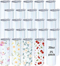 Sublimation 25 Pack 20oz Blank Glitter Holographic Straight Stainless Tumblers Tumbler Coffee Cup w/straw, & box