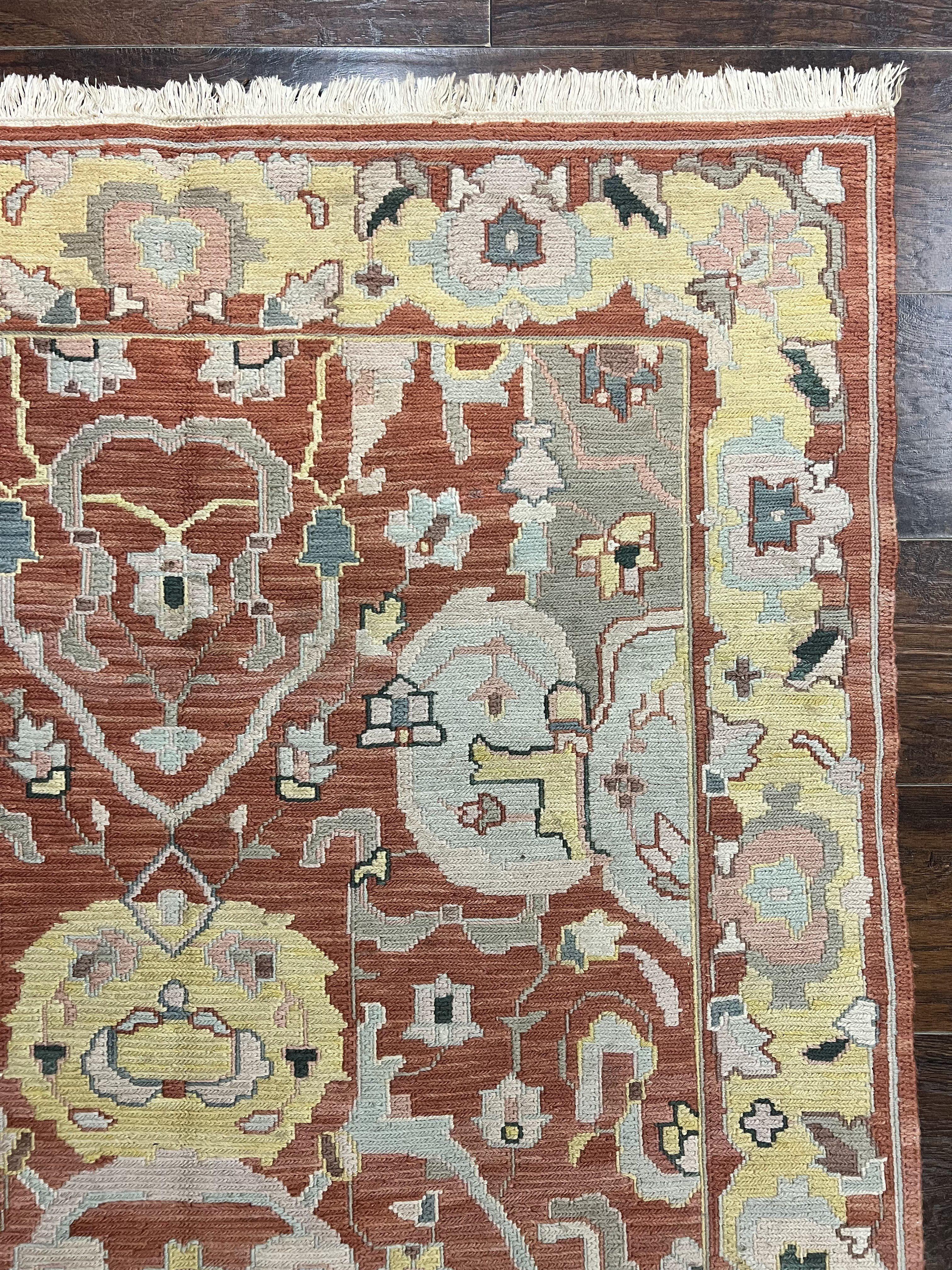 Turkish Flatweave Kilim Rug 4x6, Geometric Wool Handmade Carpet, Vintage