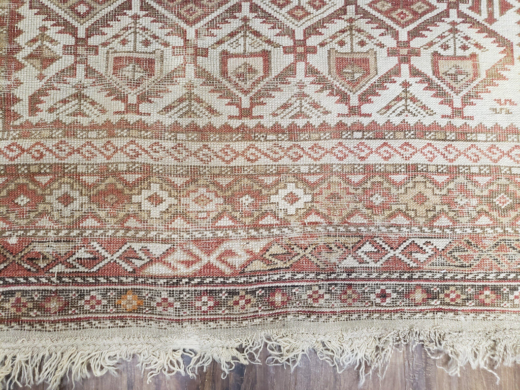 Antique Caucasian Shirvan Rug 4x6, Dagestan Area Rug, Wool Hand-Knotted Soft Red & Ivory 1920s Oriental Carpet, Soft Muted Colors