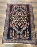 Antique Persian Kerman Rug 2.8 x 4, Navy Blue, Floral
