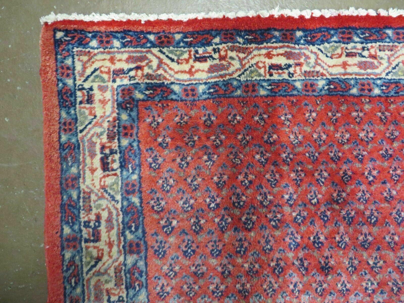 Antique Persian Seraband Runner 3.7 x 11 - Red, Wool, Mir Pattern