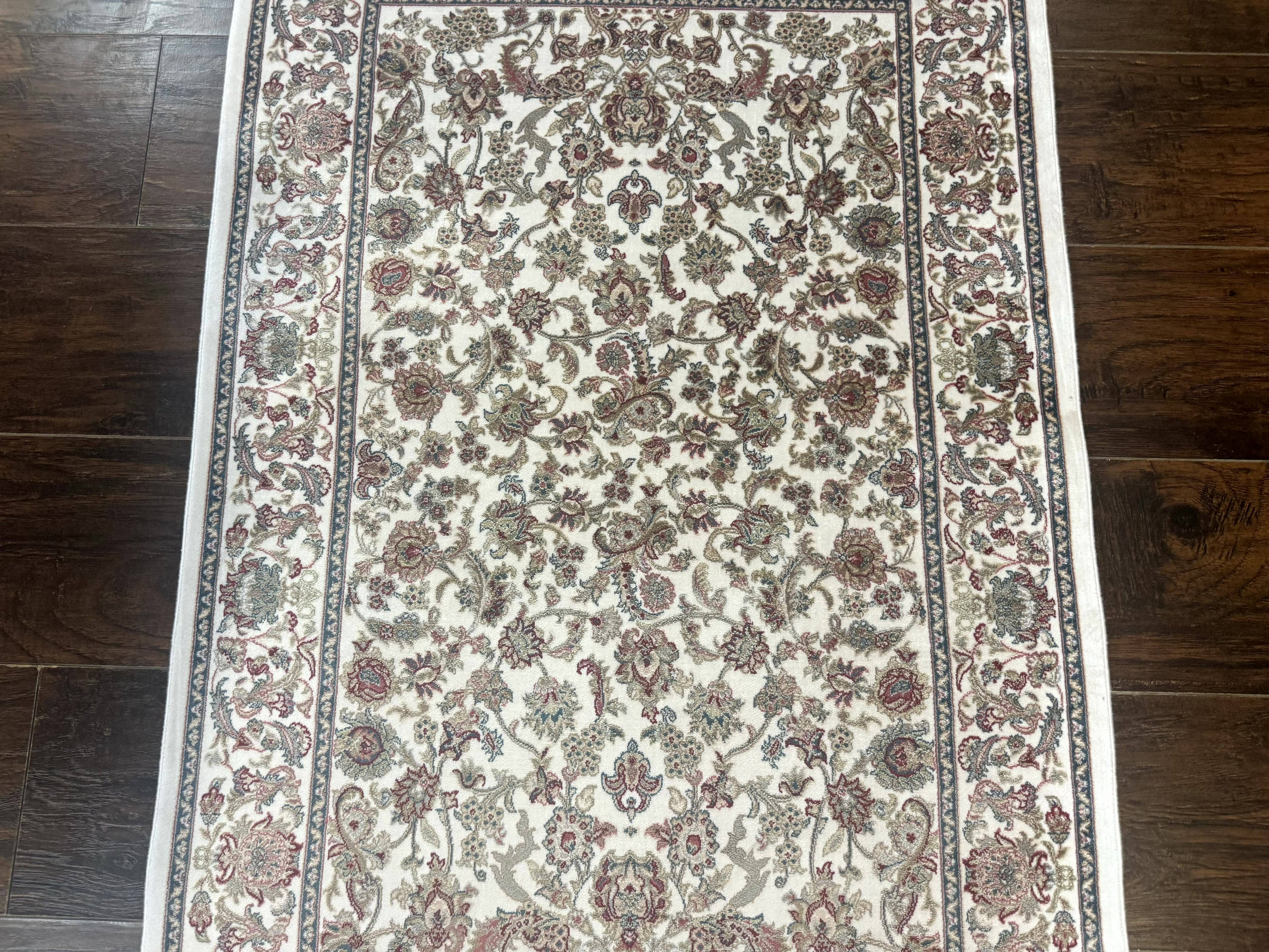 Small Turkish Silk Rug 2.6 x 4, Ivory, Allover Design, Bamboo Silk