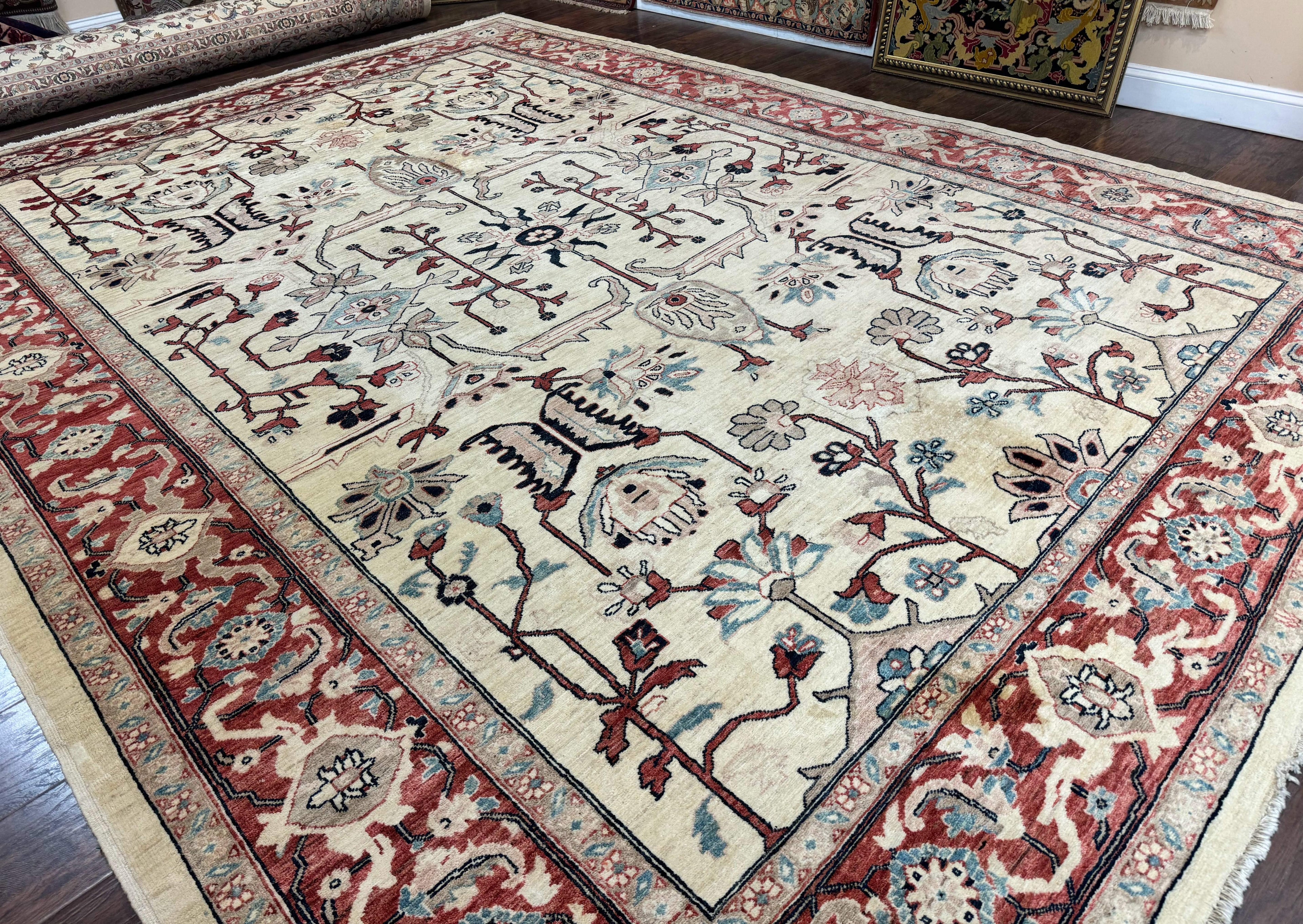 Peshawar Rug 10x14, Beige and Rust Red, Large Pak Persian Rug, Pakistani Rug
