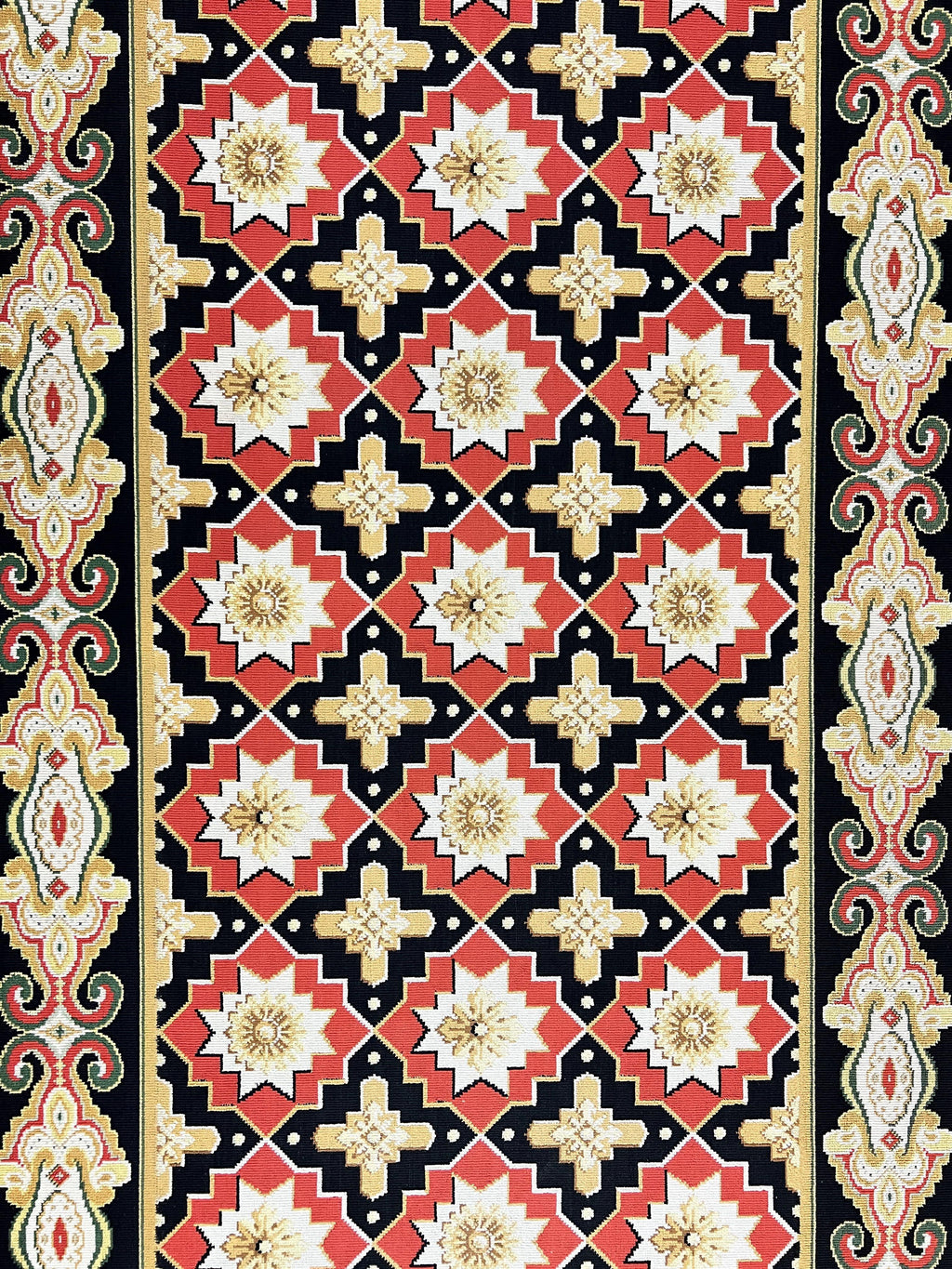 Runner Rug 4x19, Panel Design Rug, Custom Made Stark Runner Carpet, Wool, Vintage 4 x 19 Hallway Rug, European Design, Red Black Ivory Tan