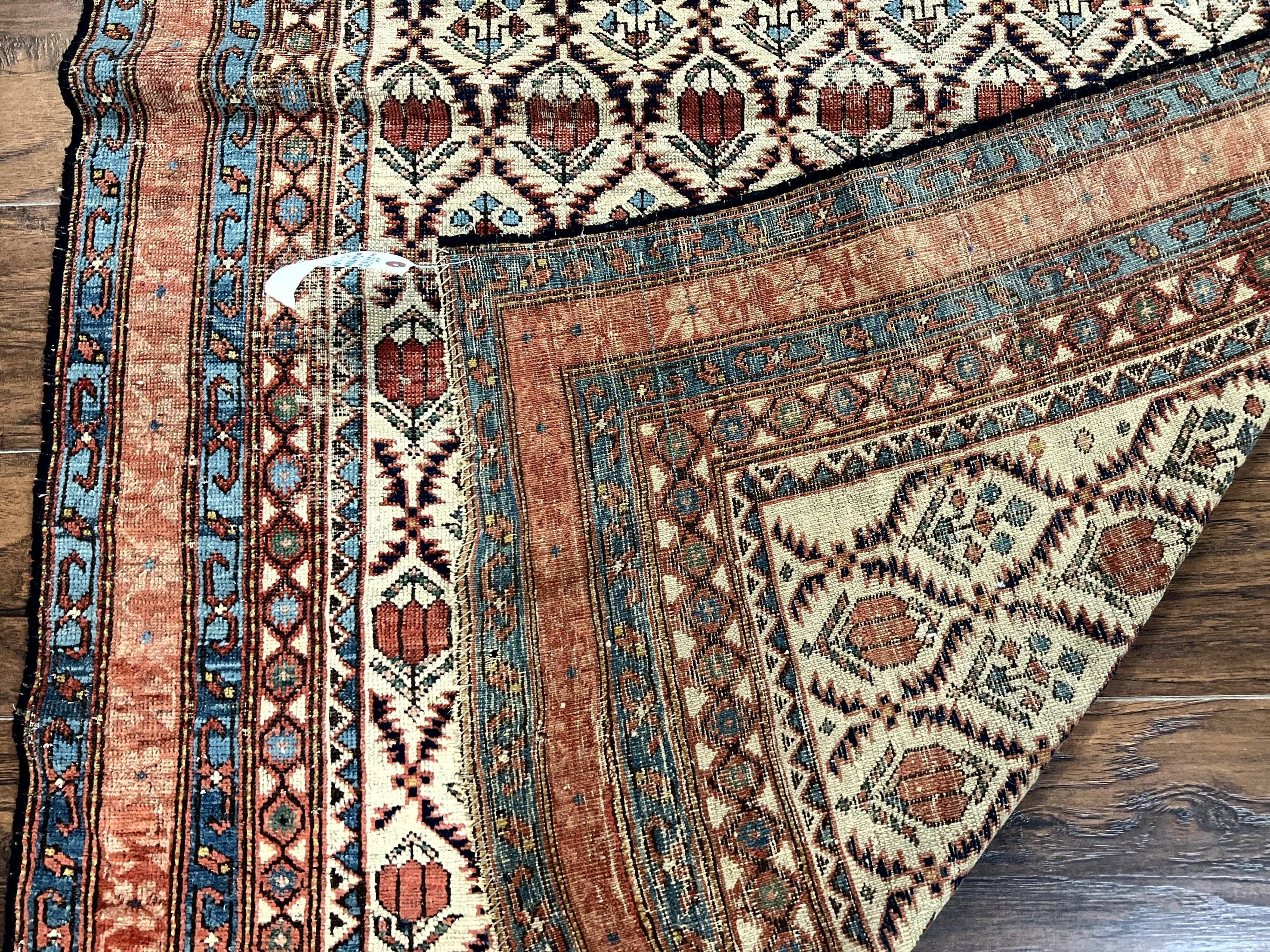 Antique Caucasian Rug 4x6, Hand Knotted Wool Carpet, Shirvan Rug