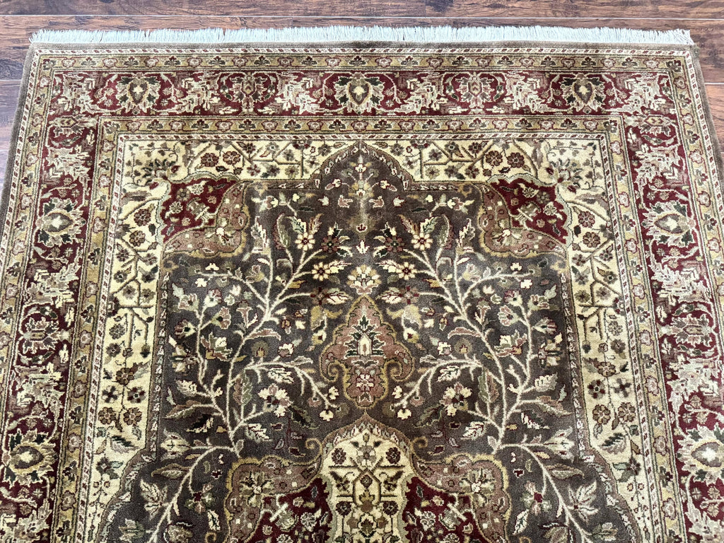 Indo Persian Rug 6x9, Wool Handmade Vintage Rug, Floral Cross Pattern
