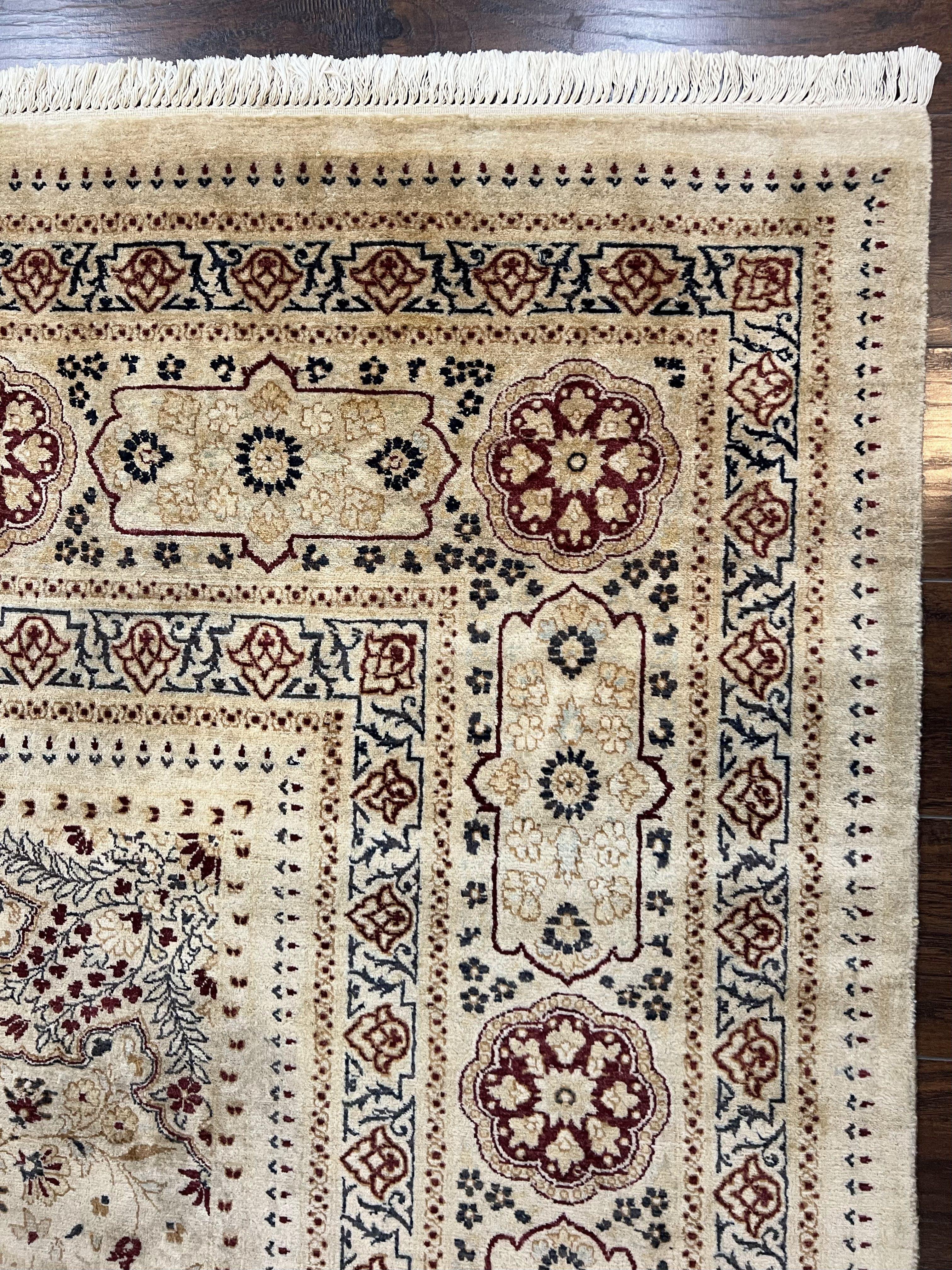 Pak Persian Rug 9x11, Very Fine Hand Knotted Oriental Carpet, Haji Jalili Design, Ivory/Cream, Wool Handmade Room Sized Rug 9 x 11 ft, Nice