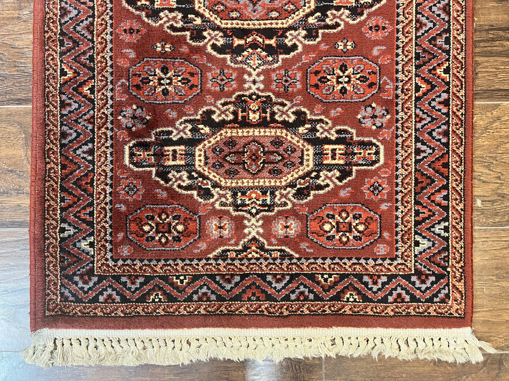 Belgium Power Loomed Runner Rug 2x9, Vintage Wool Rug for Hallway 2 x 9 ft, Red, Caucasian Persian Design, 9ft Runner