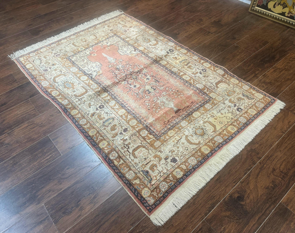 Silk Turkish Kayseri Rug 4x6, Haji Jalili Design, Vintage Rug