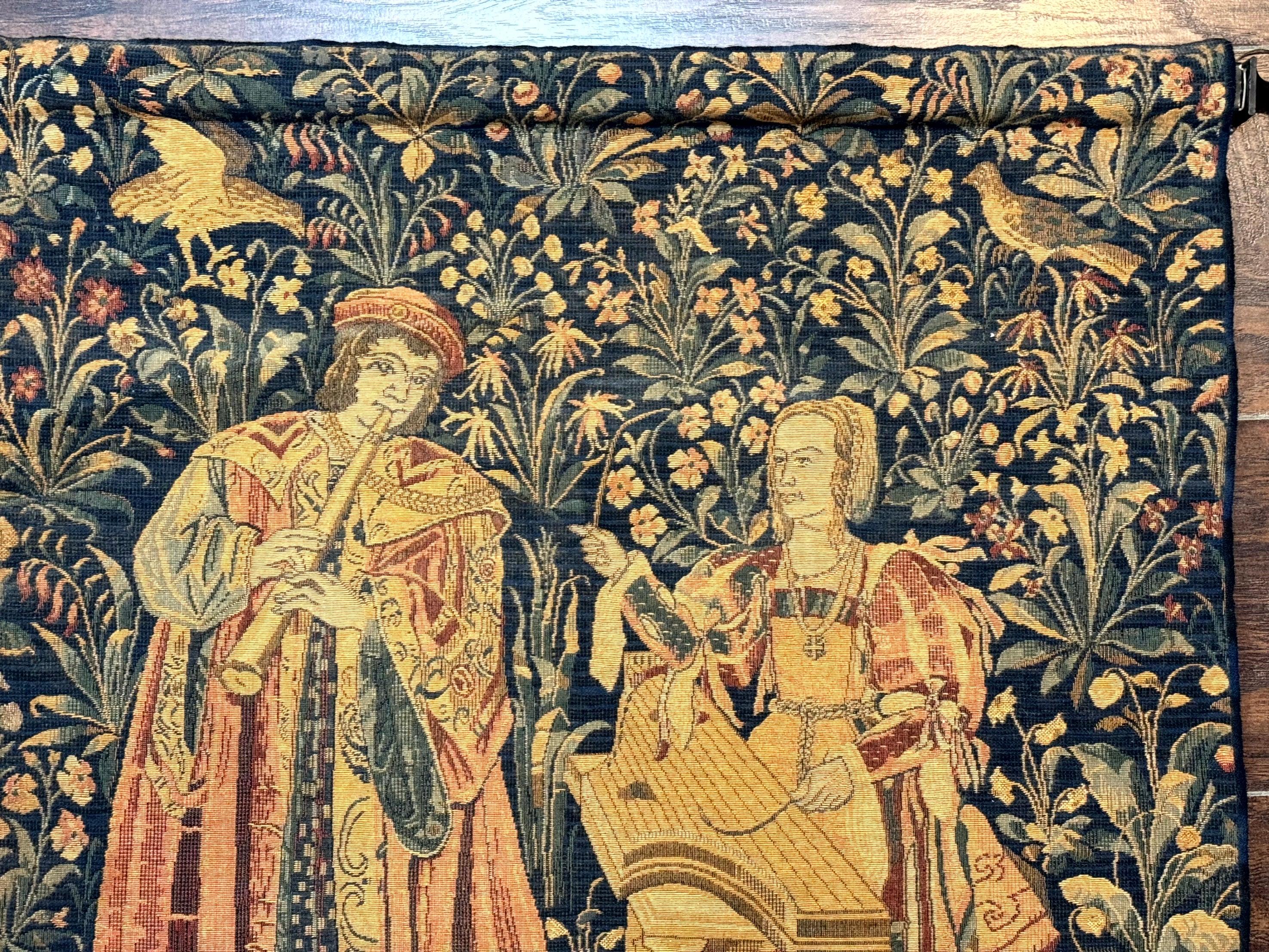 Vintage Belgium Tapestry 2x3 with Red, European Design, Flemish Tapestry