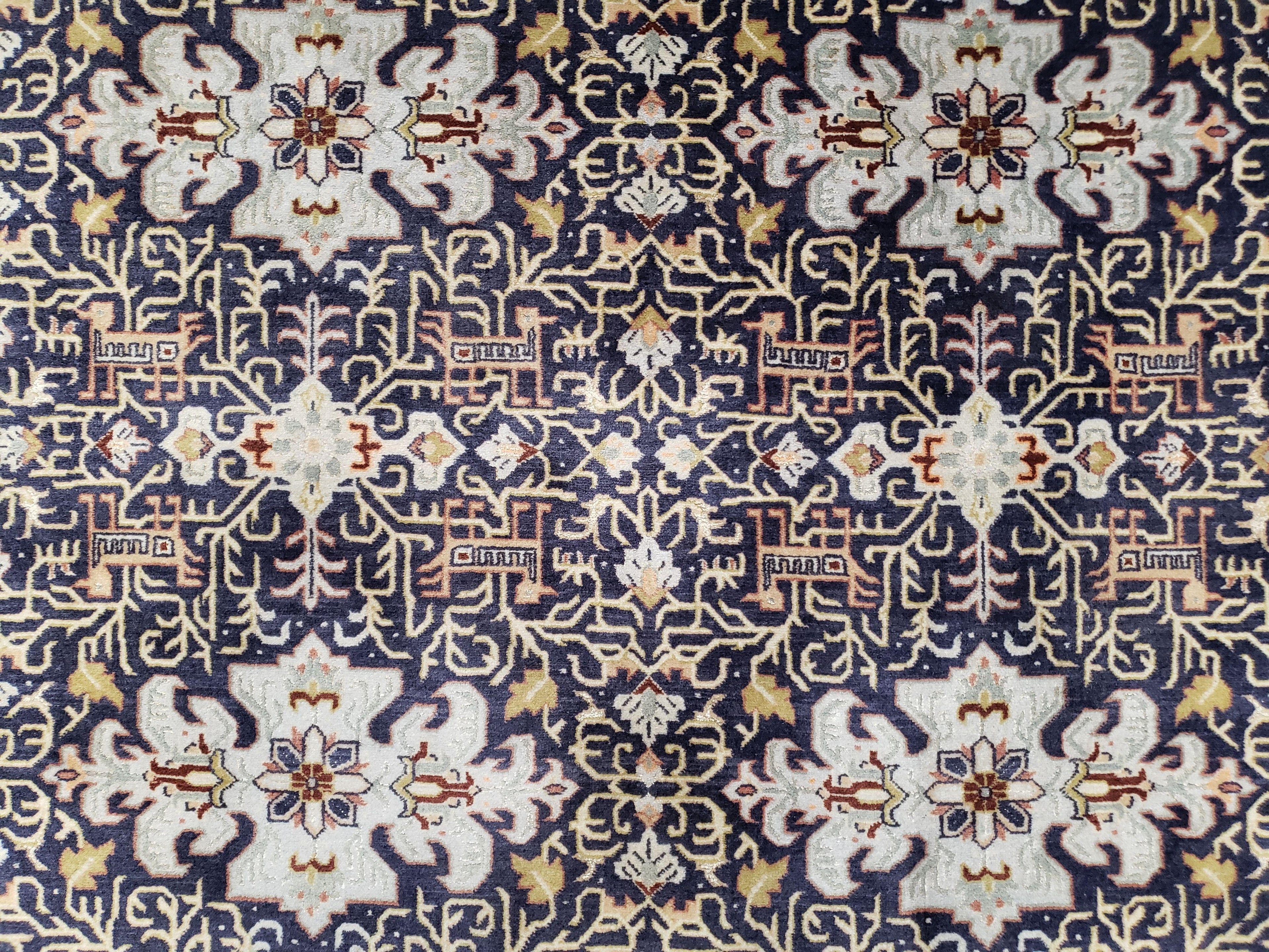 Persian Kashan Rug, Navy Blue, Hand-Knotted, Wool, 4' 8" x 7' 4", Pair A
