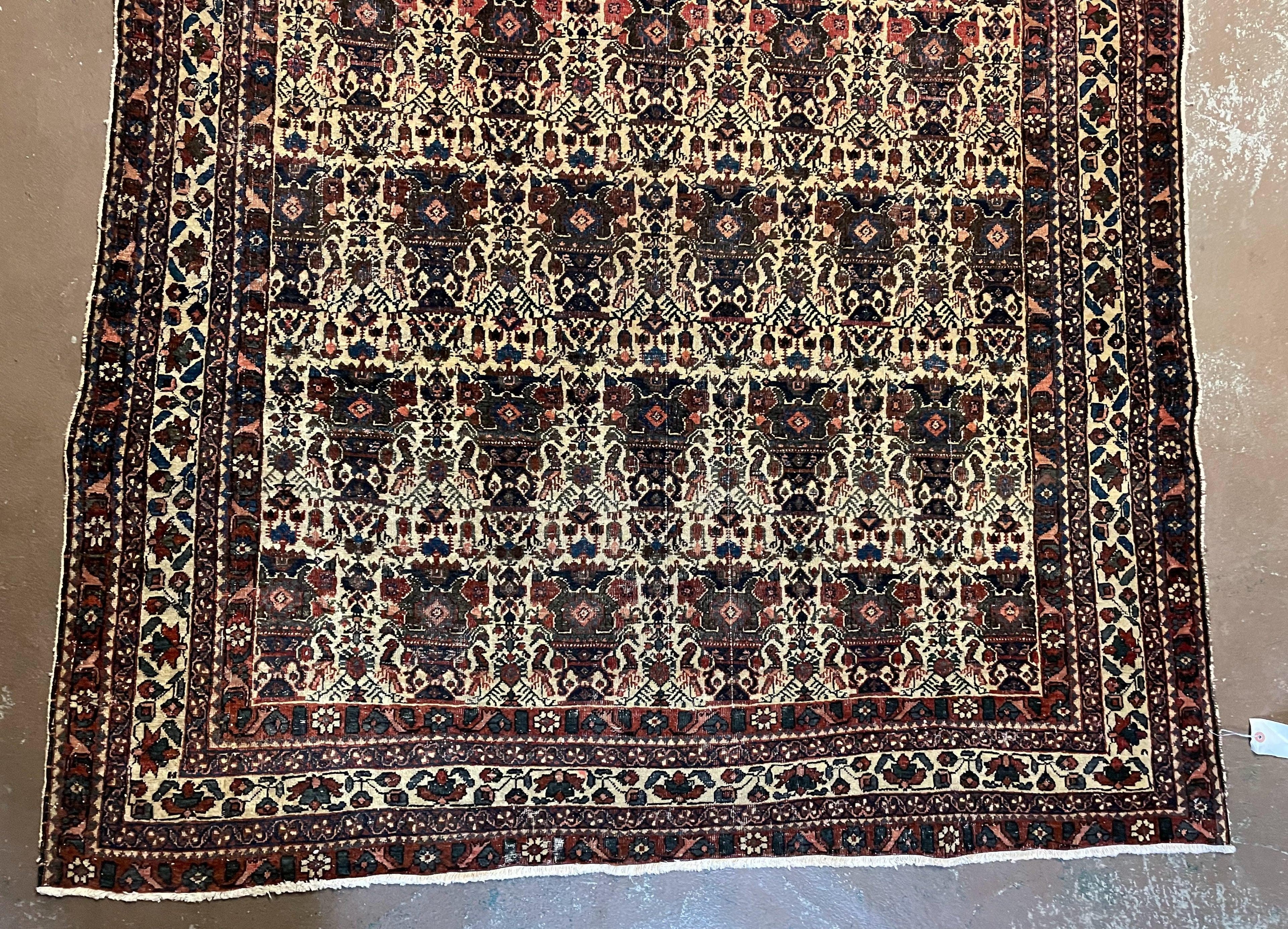 Antique Persian Afshar Rug 5x7, Wool Hand Knotted Oriental Carpet 5 x 7 ft, Repeated Motif Allover, Cream and Maroon, Tribal Rug, Medium Sized Rug,  Zil-i-Sultan Design