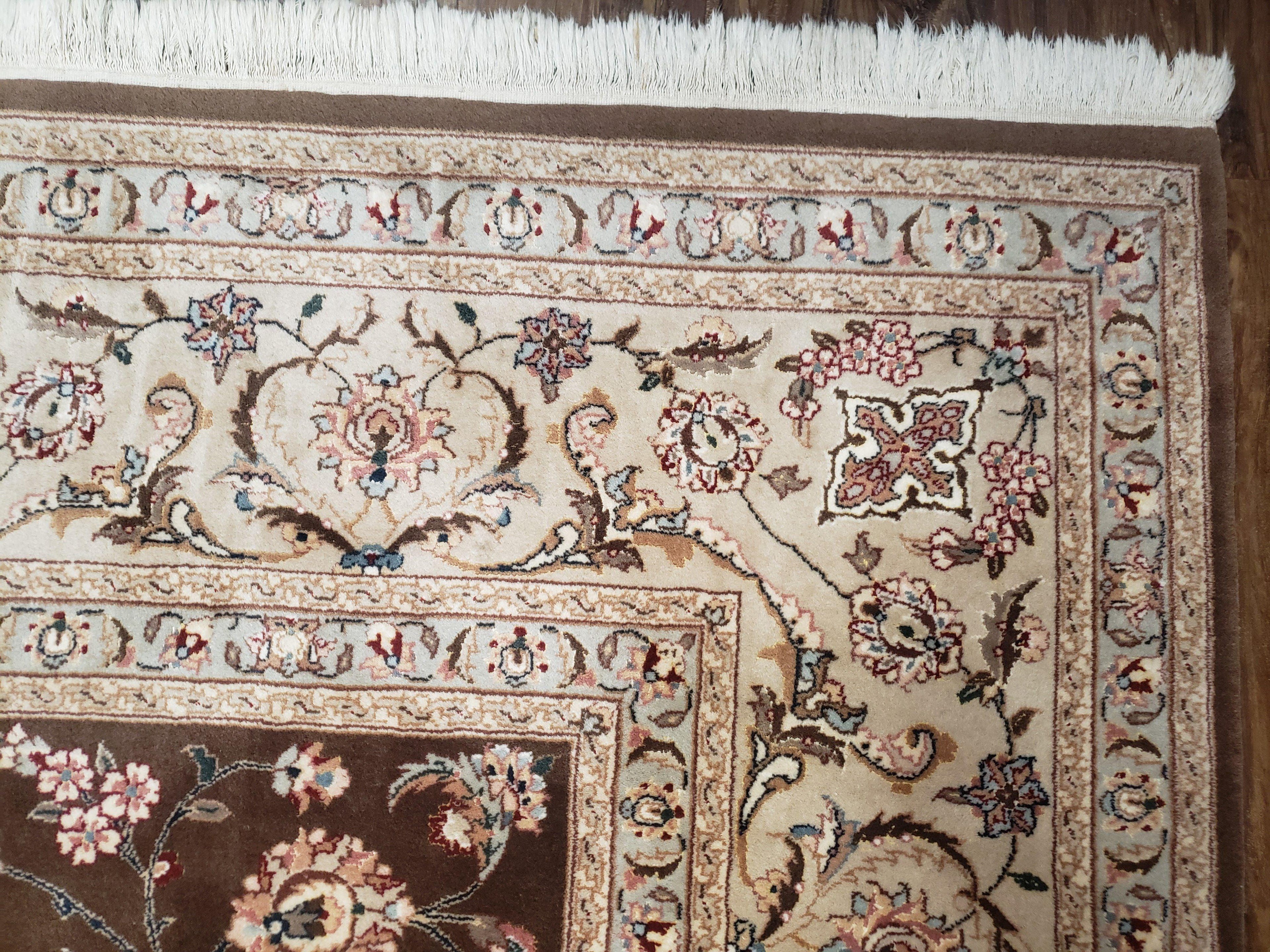Vintage Pak-Persian Area Rug 9x12, Wool Hand-Knotted Spice Brown & Ivory Traditional Fine Oriental Carpet, Pakistani Carpet, 9 x 12 Fine Rug